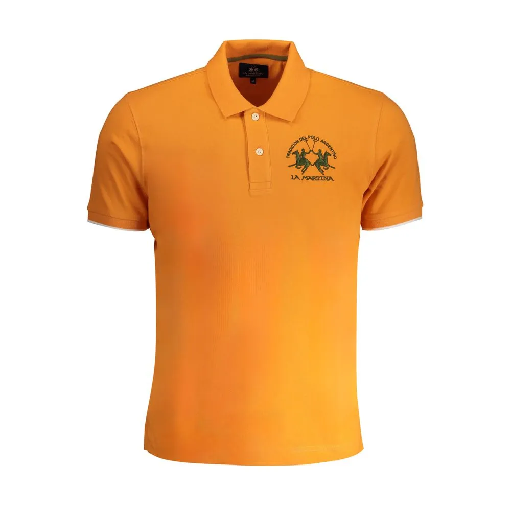 La Martina Men's Orange Cotton Polo Shirt