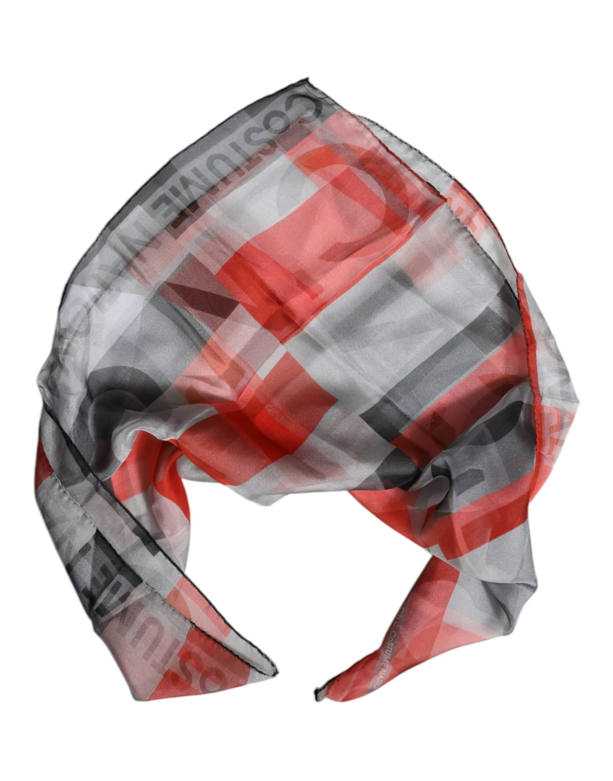 Costume National Women's Gray Red Silk Square Neck Wrap Scarf