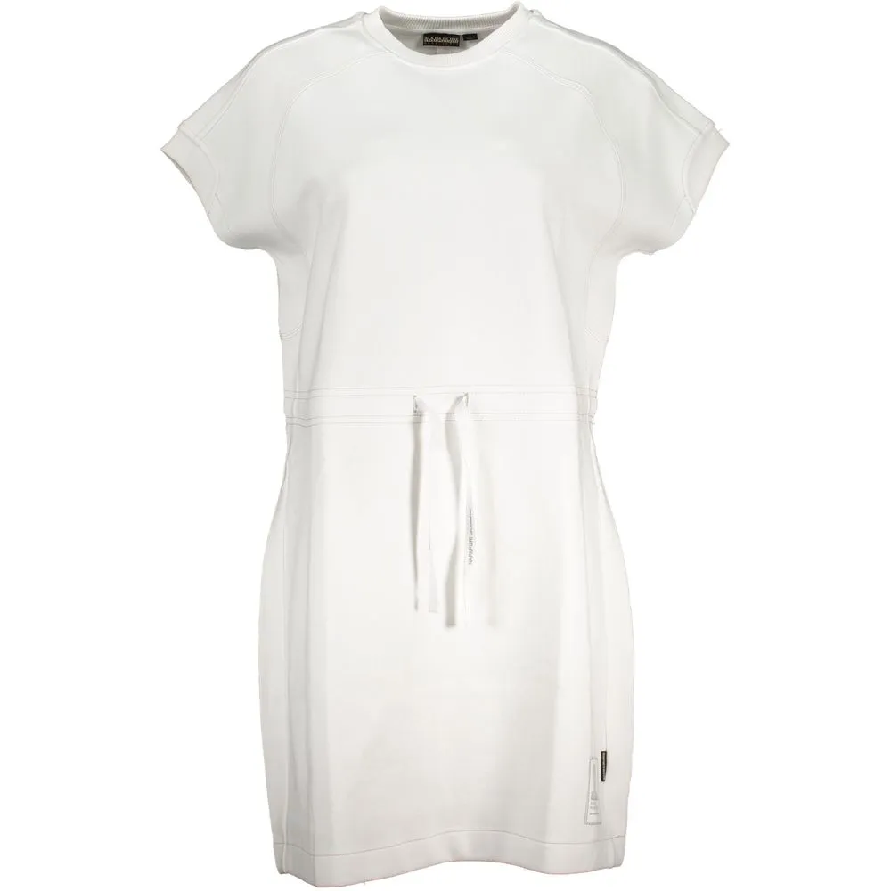 Napapijri Women's Chic White Crew Neck Sporty Dress with Logo