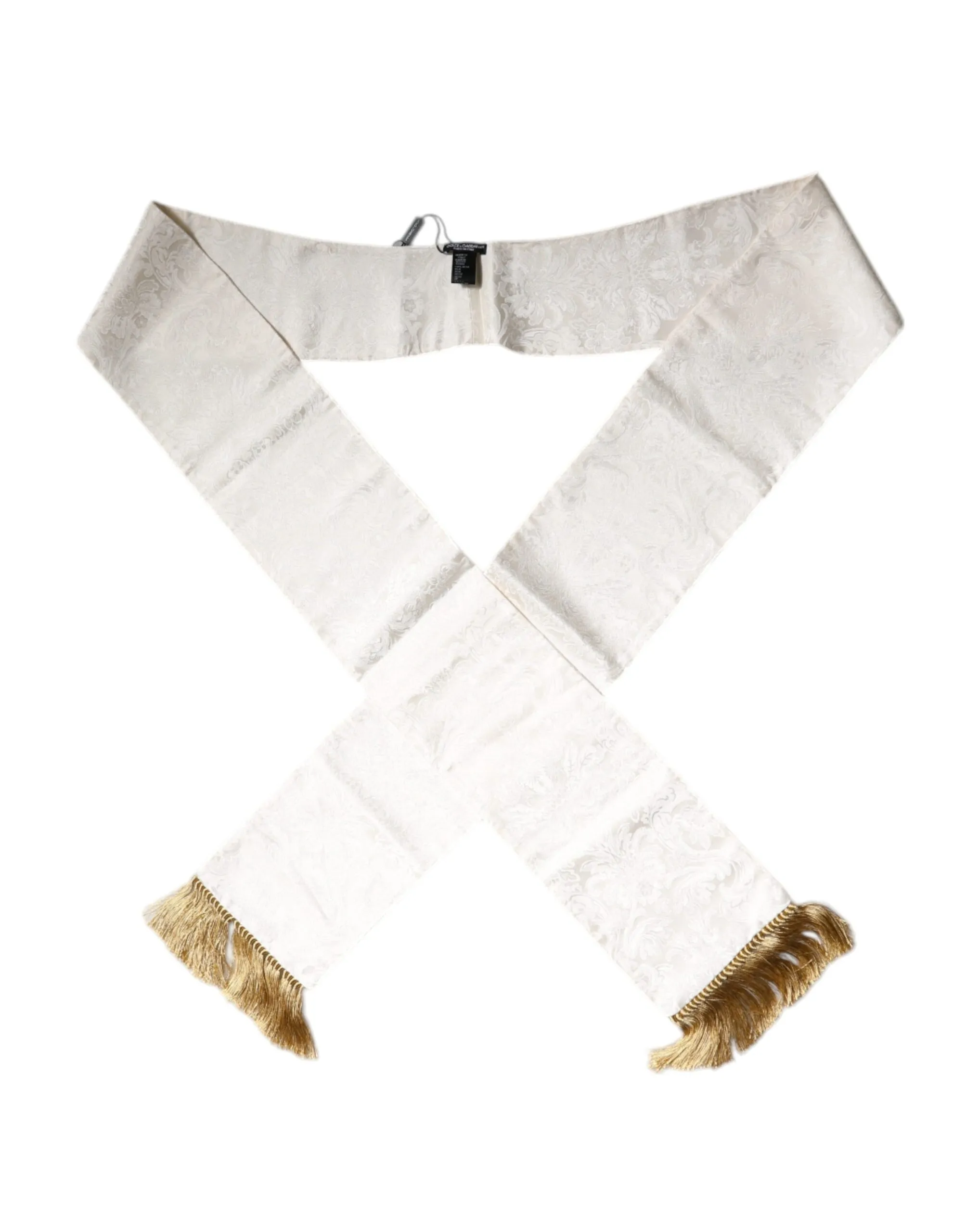 Dolce & Gabbana Men's White Floral Jacquard Skinny Fringes Scarf