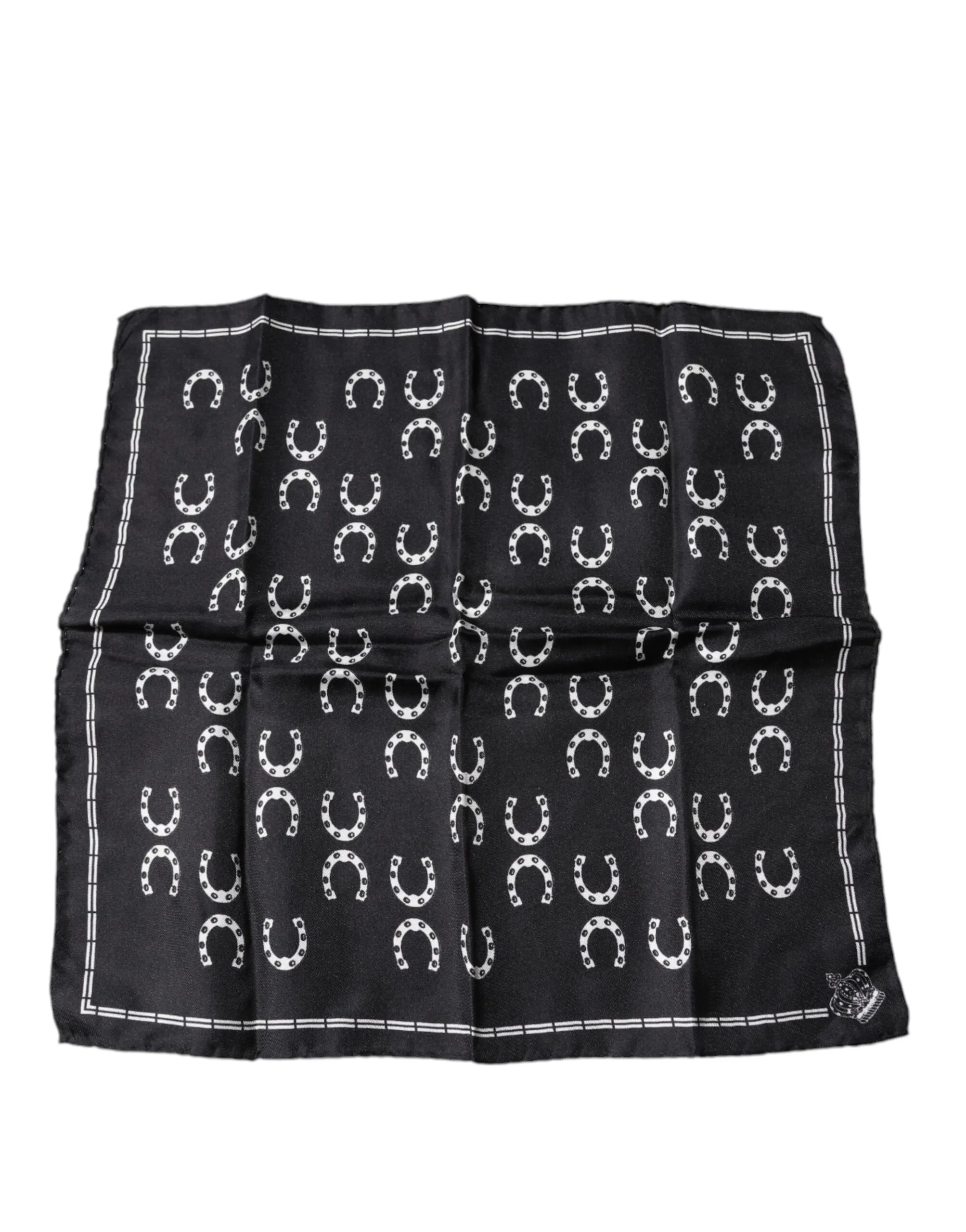 Dolce & Gabbana Men's Black Horseshoe Silk Square Handkerchief Scarf