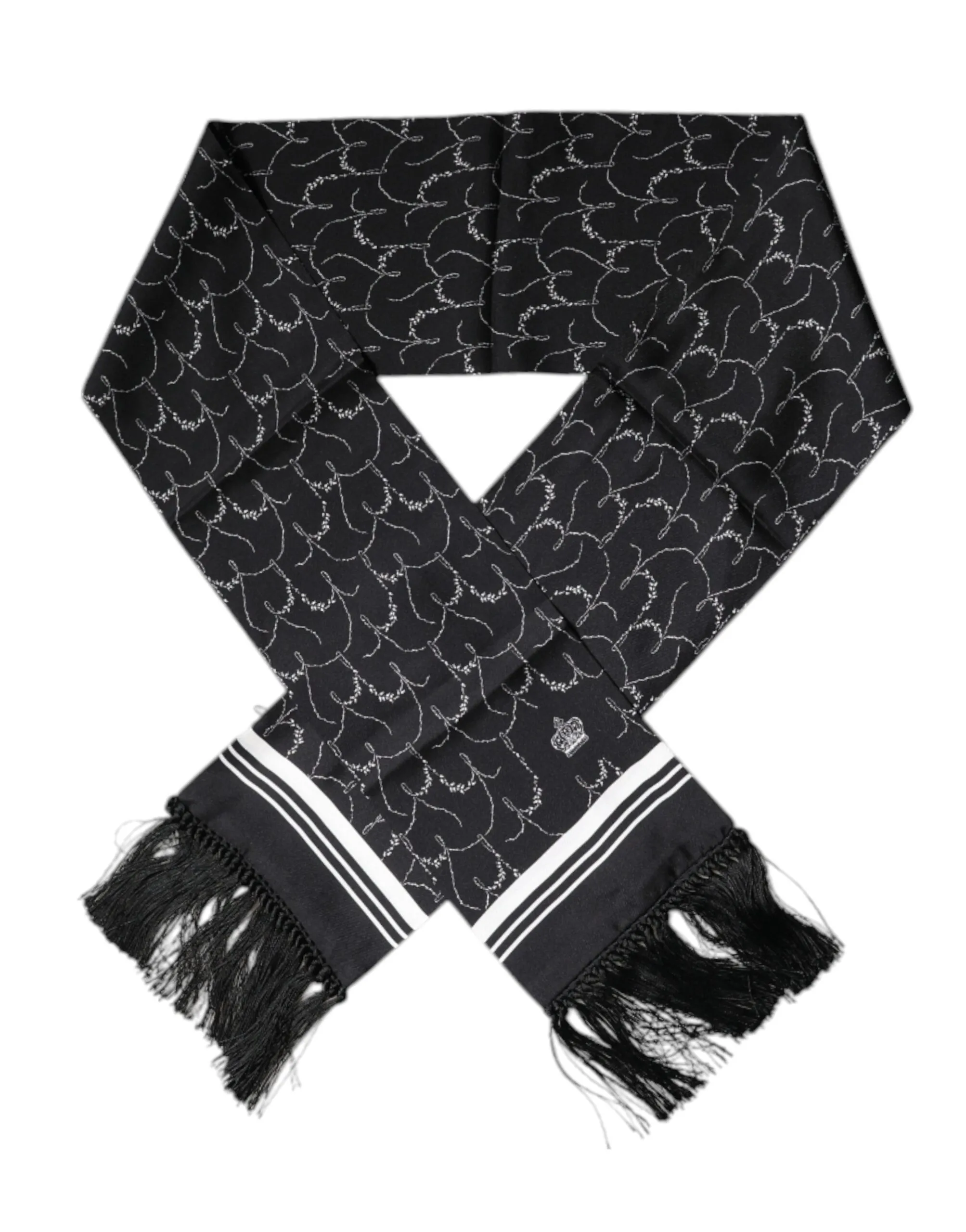 Dolce & Gabbana Men's Black Patterned Skinny Fringes Shawl Scarf