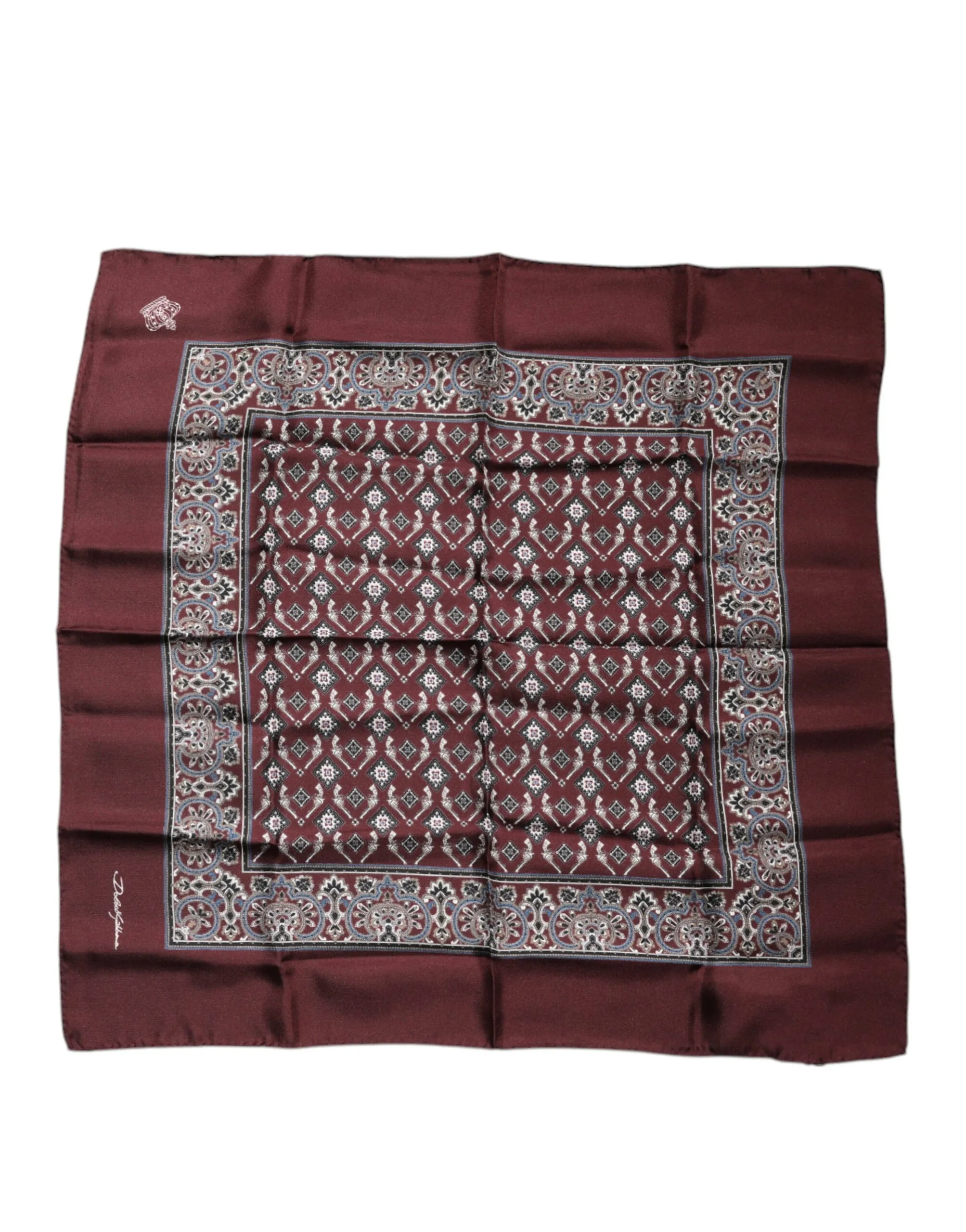 Dolce & Gabbana Men's Maroon Fantasy Silk Square Handkerchief Scarf