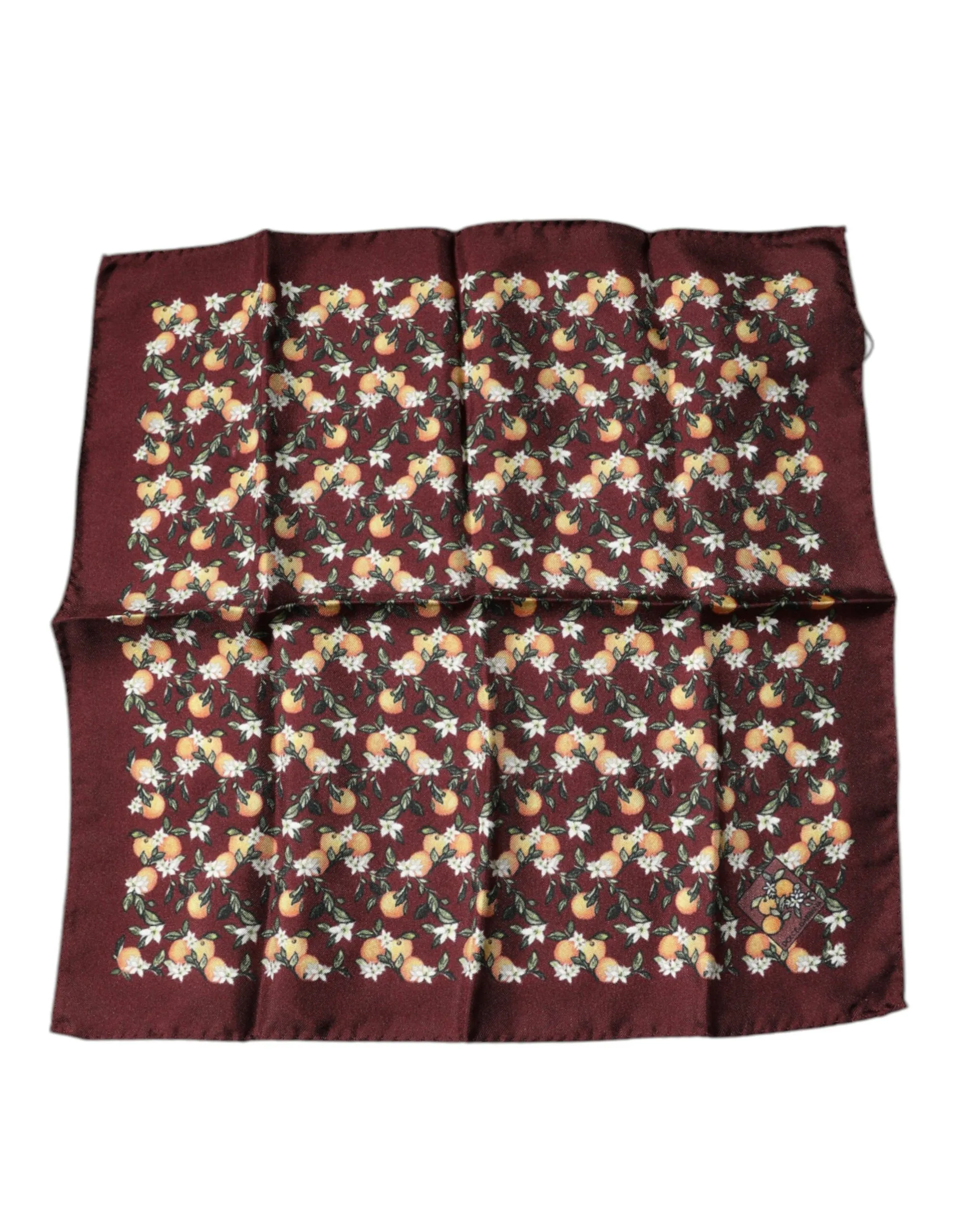 Dolce & Gabbana Men's Maroon Oranges Silk Square Handkerchief Scarf