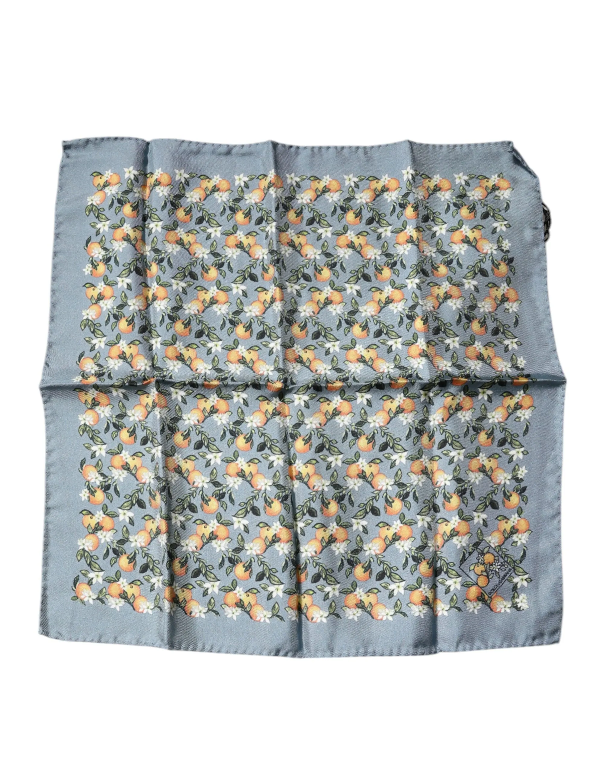 Dolce & Gabbana Men's Gray Oranges Silk Square Handkerchief Scarf