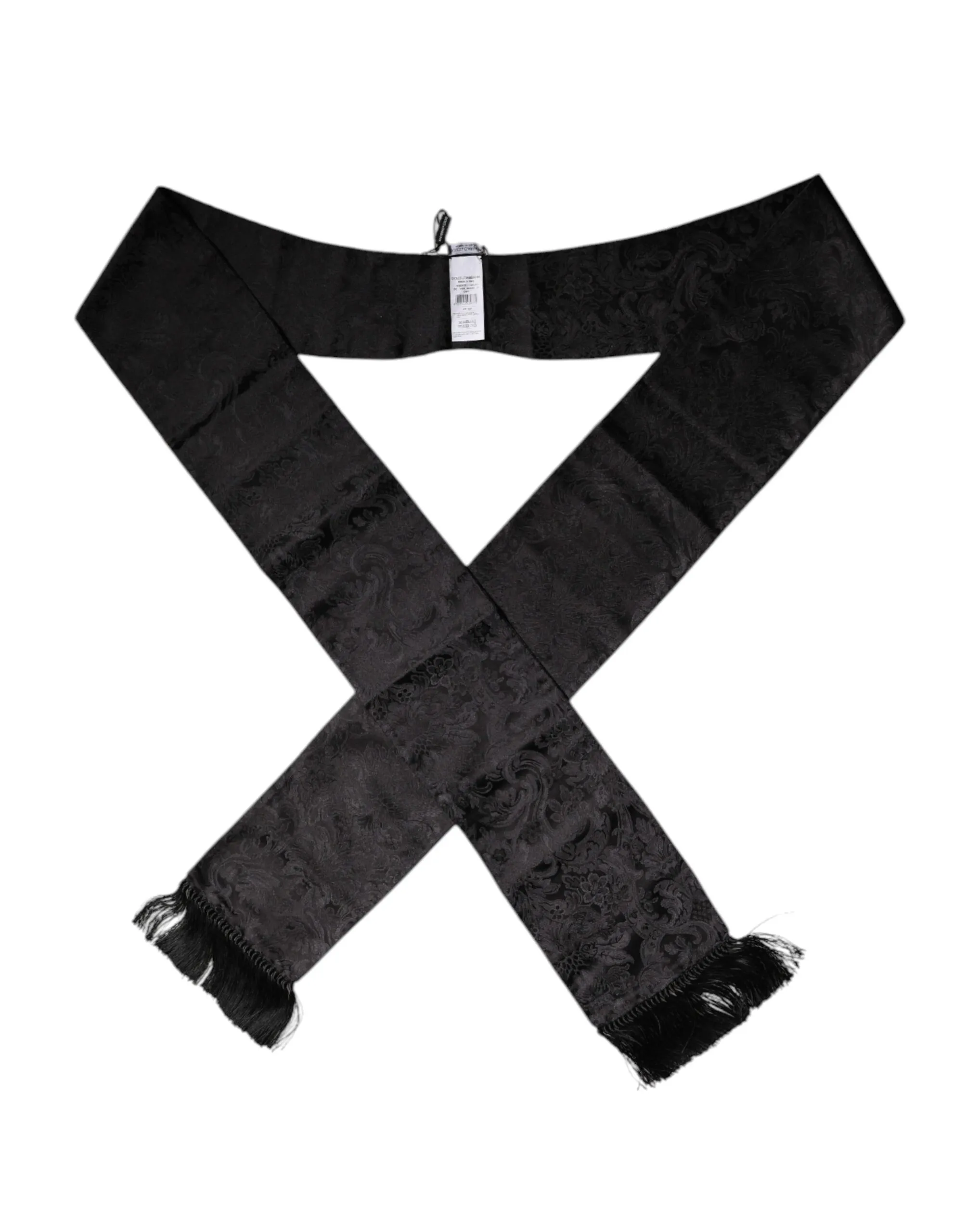 Dolce & Gabbana Men's Black Floral Jacquard Skinny Fringes Scarf