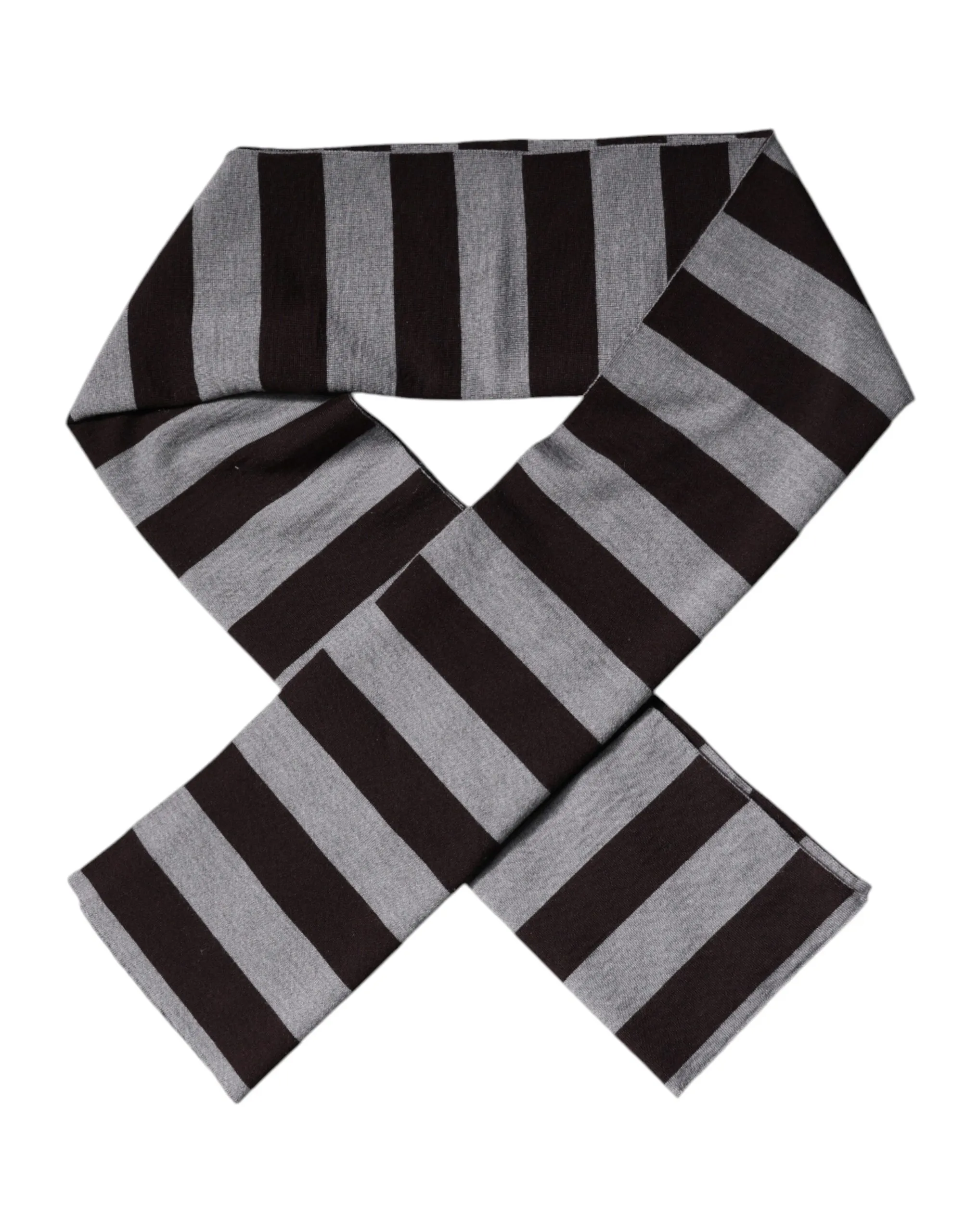 Dolce & Gabbana Men's Black Gray Stripes Wool Neck Wrap Scarf