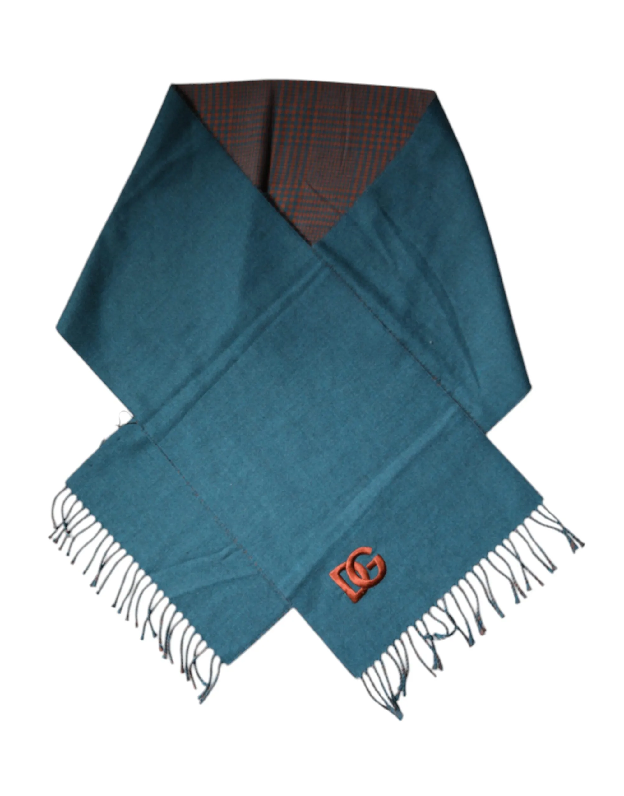 Dolce & Gabbana Men's Blue Green Wool Fringes Wrap Shawl Scarf