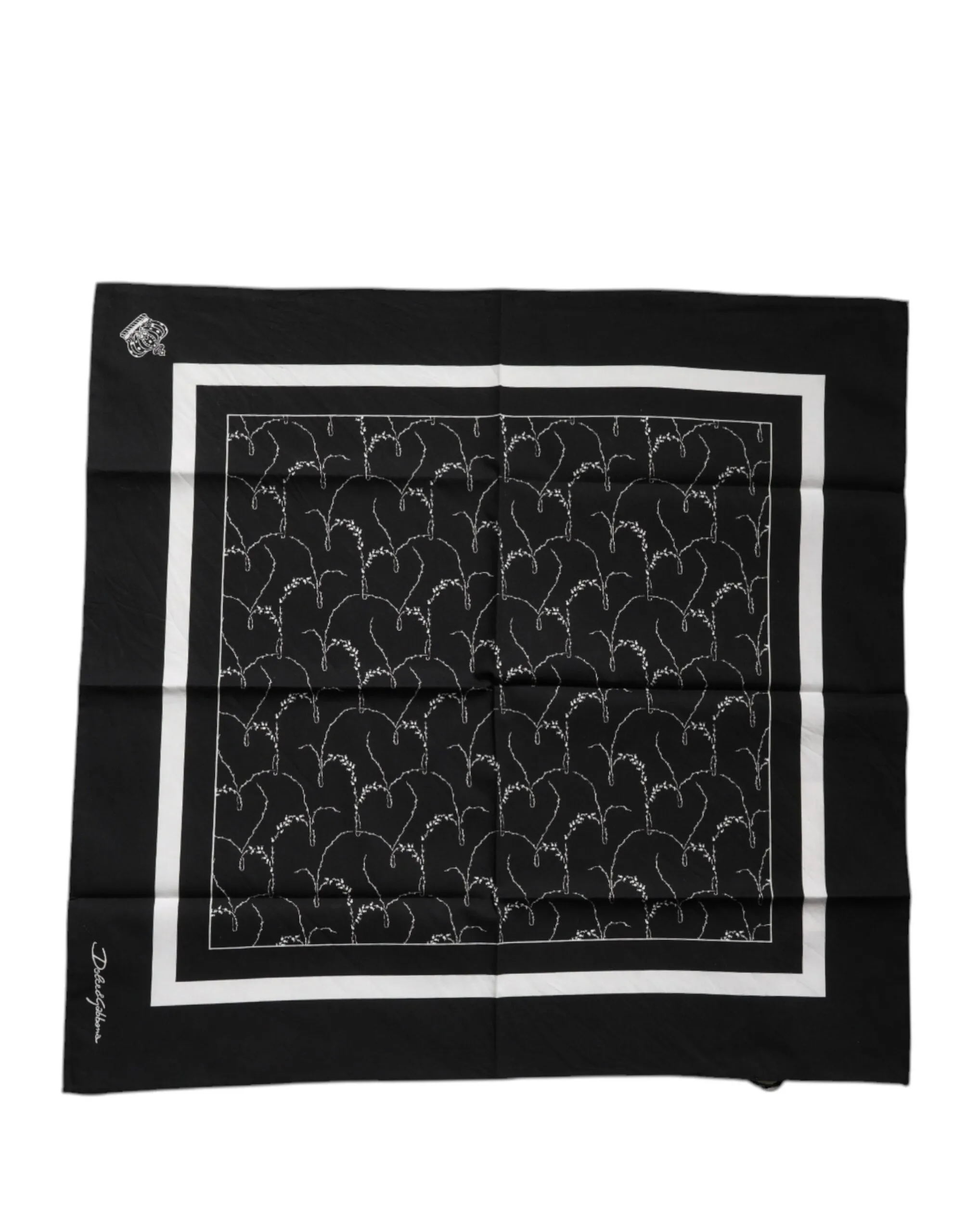 Dolce & Gabbana Men's Black Patterned Cotton Handkerchief Scarf