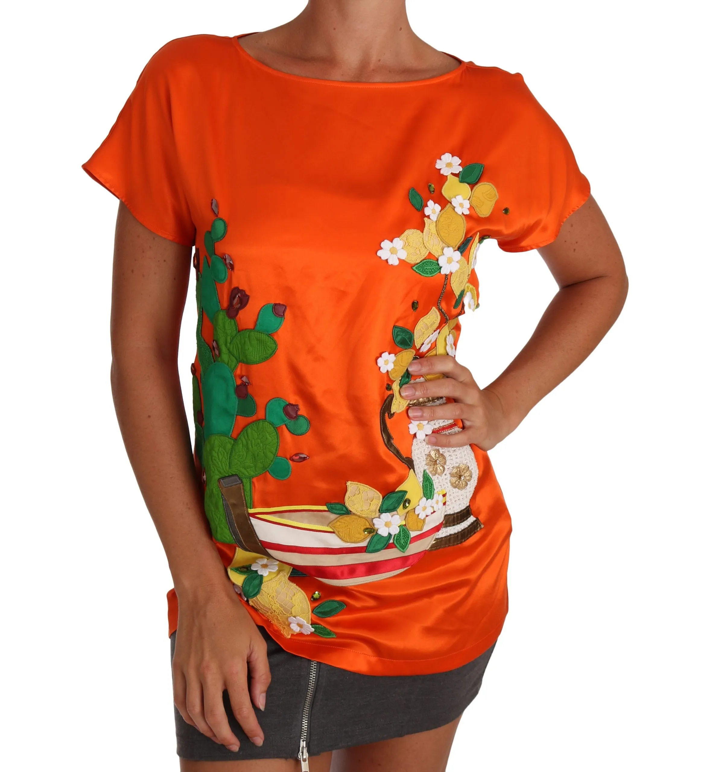 Dolce & Gabbana Women's Sicilian Summer Silk Crystal-Embellished Top