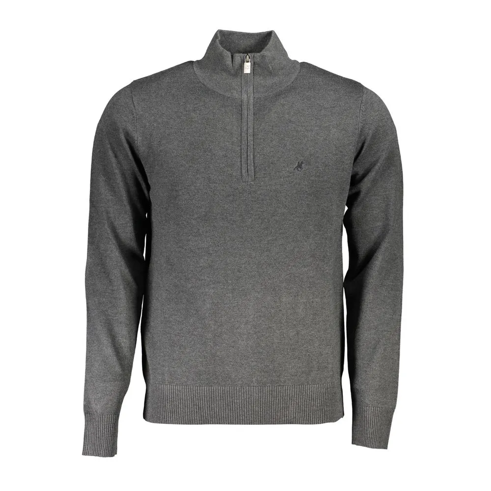U.S. Grand Polo Men's Elegant Half-Zip Sweater with Embroidery Detail