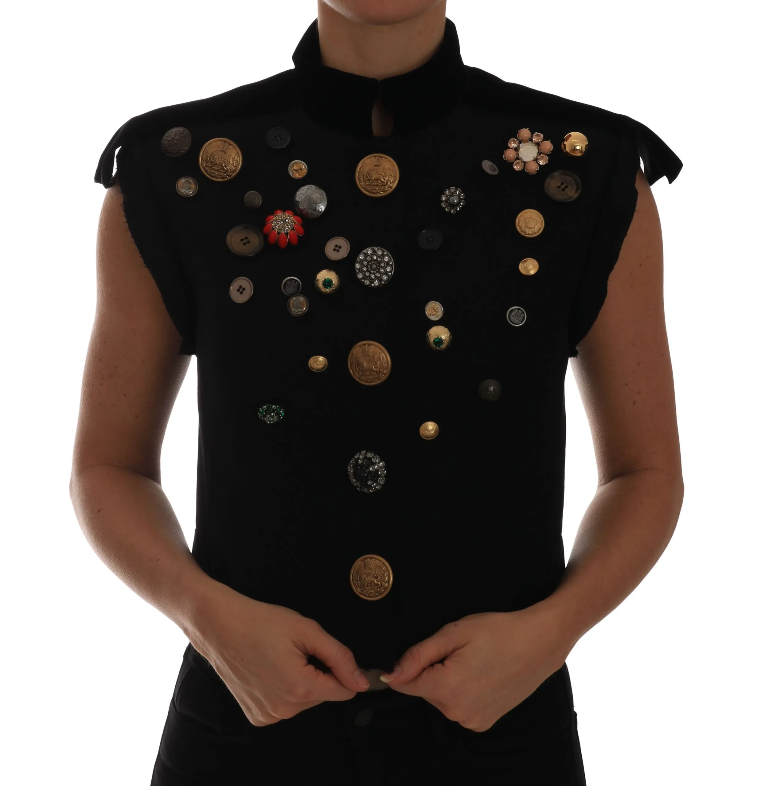 Dolce & Gabbana Women's Embellished Black Military Style Vest