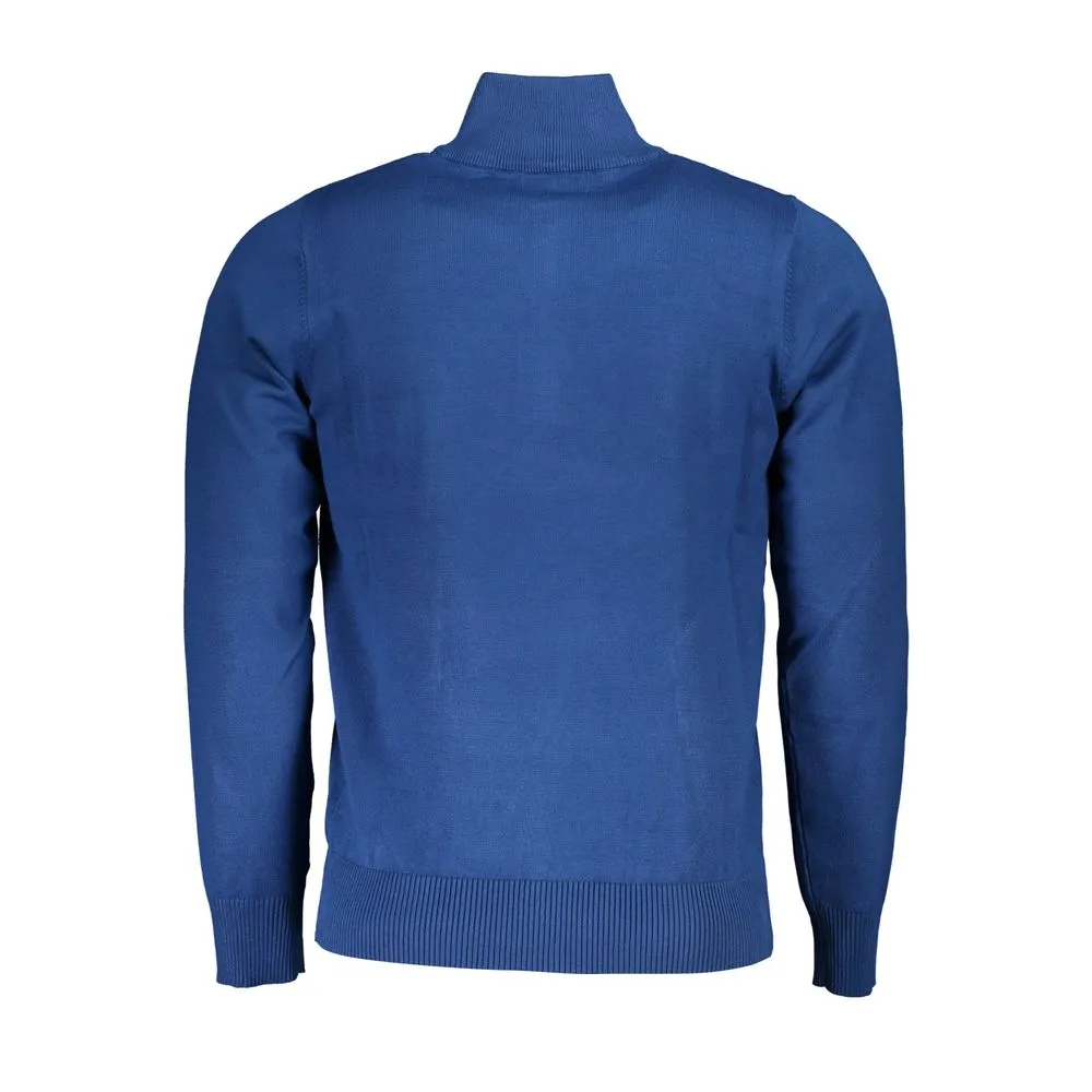 U.S. Grand Polo Men's Elegant Half-Zip Embroidered Blue Sweater