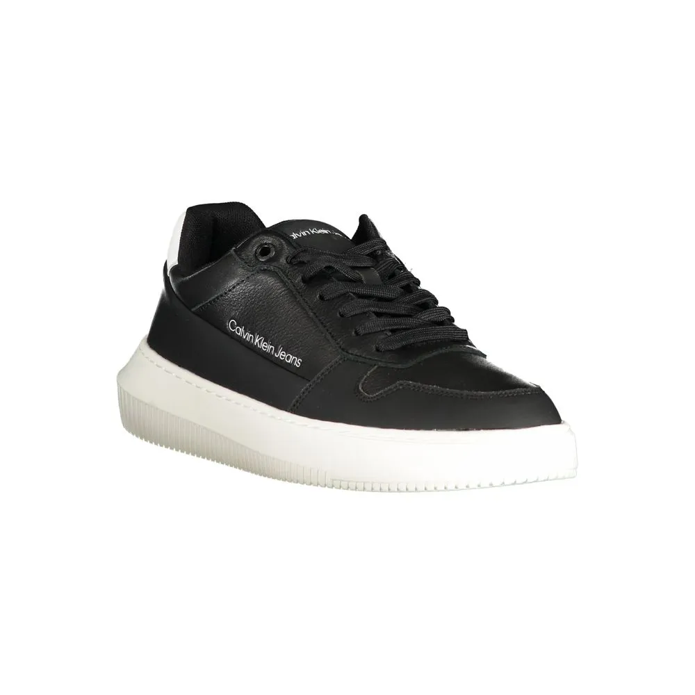 Calvin Klein Men's Sleek Black Lace-Up Sneakers with Contrast Details