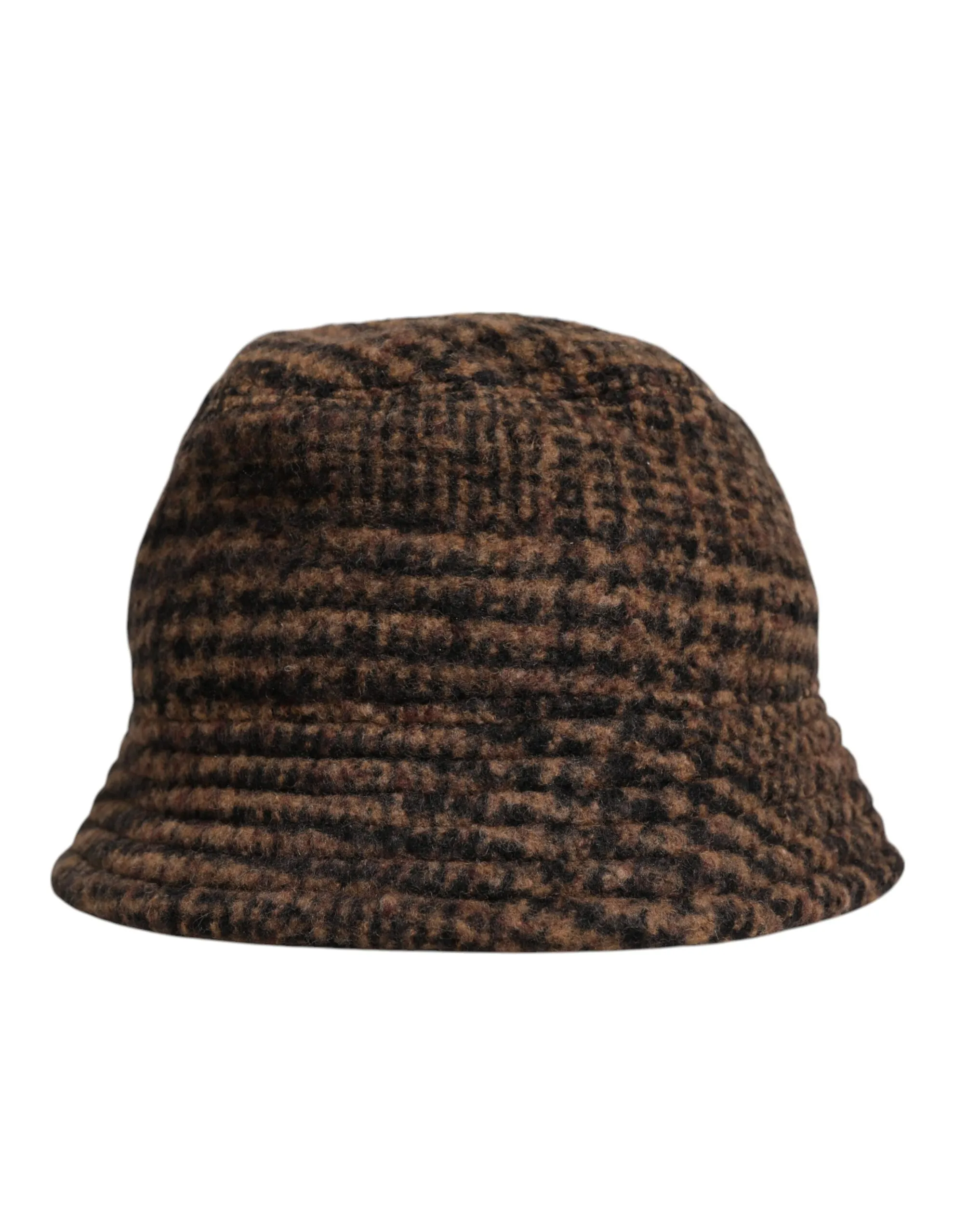 Dolce & Gabbana Men's Brown Houndstooth Wool Woven Bucket Hat