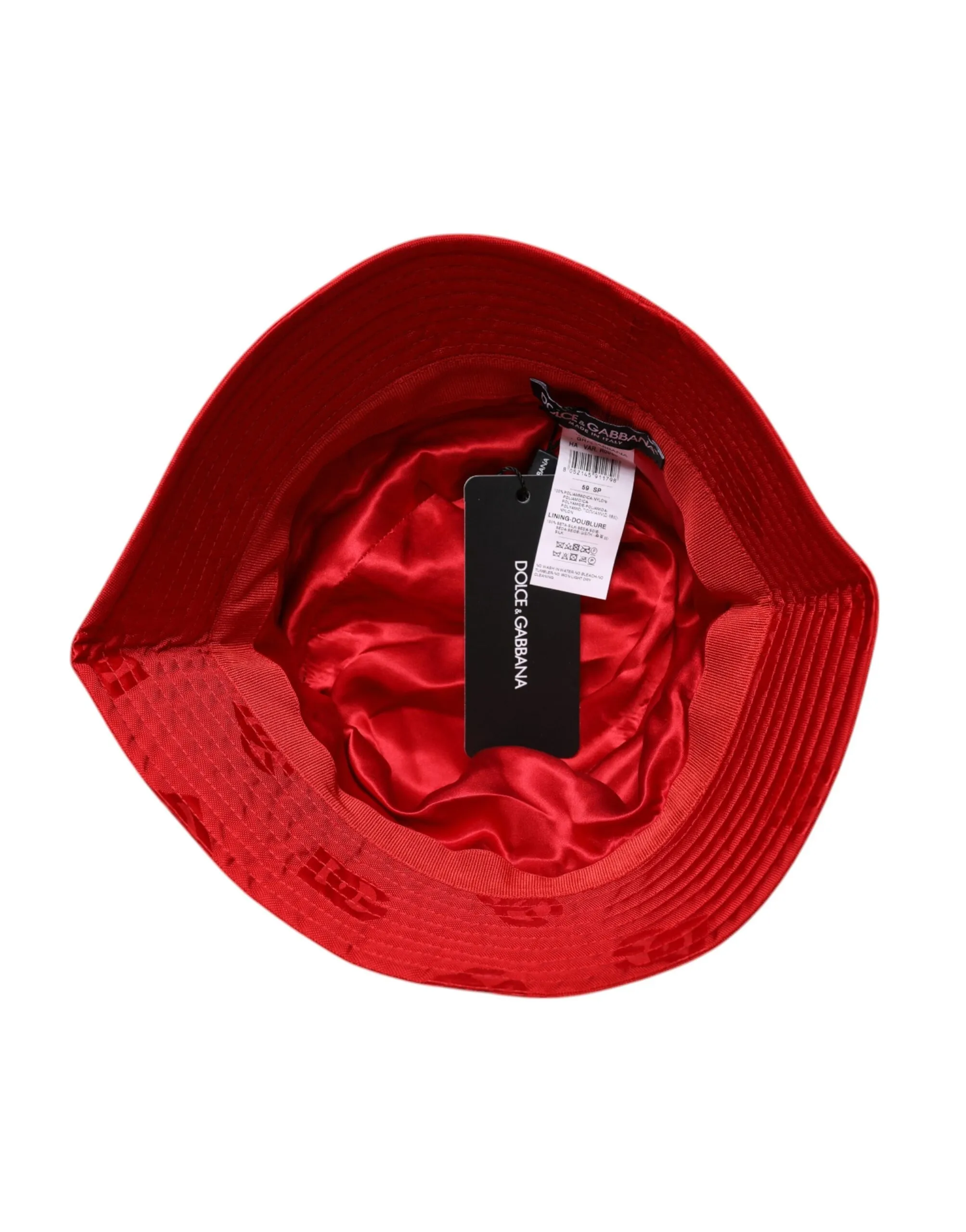 Dolce & Gabbana Men's Red Logo Monogram Nylon Bucket Hat