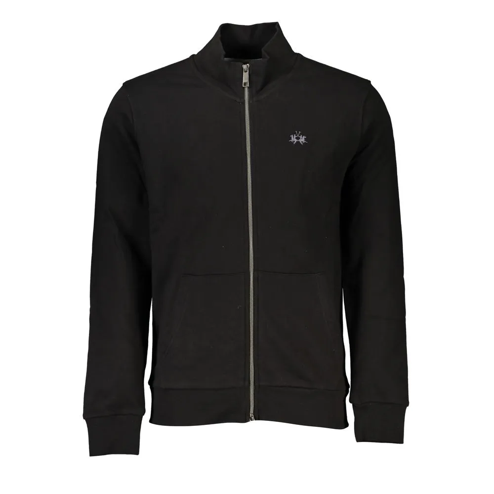 La Martina Men's Sleek Black Cotton Zip Sweater