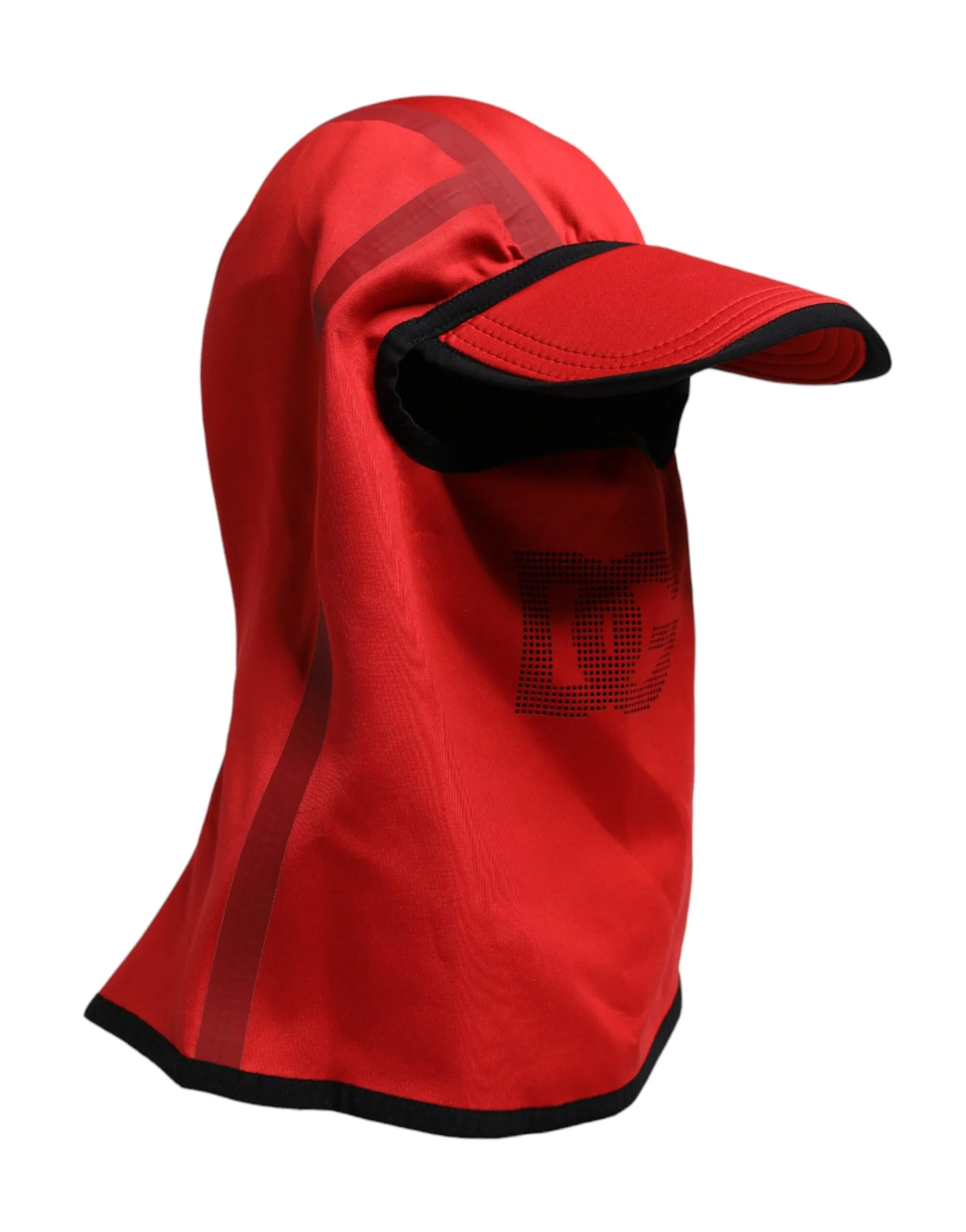 Dolce & Gabbana Men's Red Logo Polyester Wide Brim Balaclava Hat