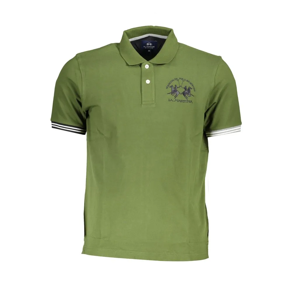 La Martina Men's Chic Green Cotton Blend Polo Shirt