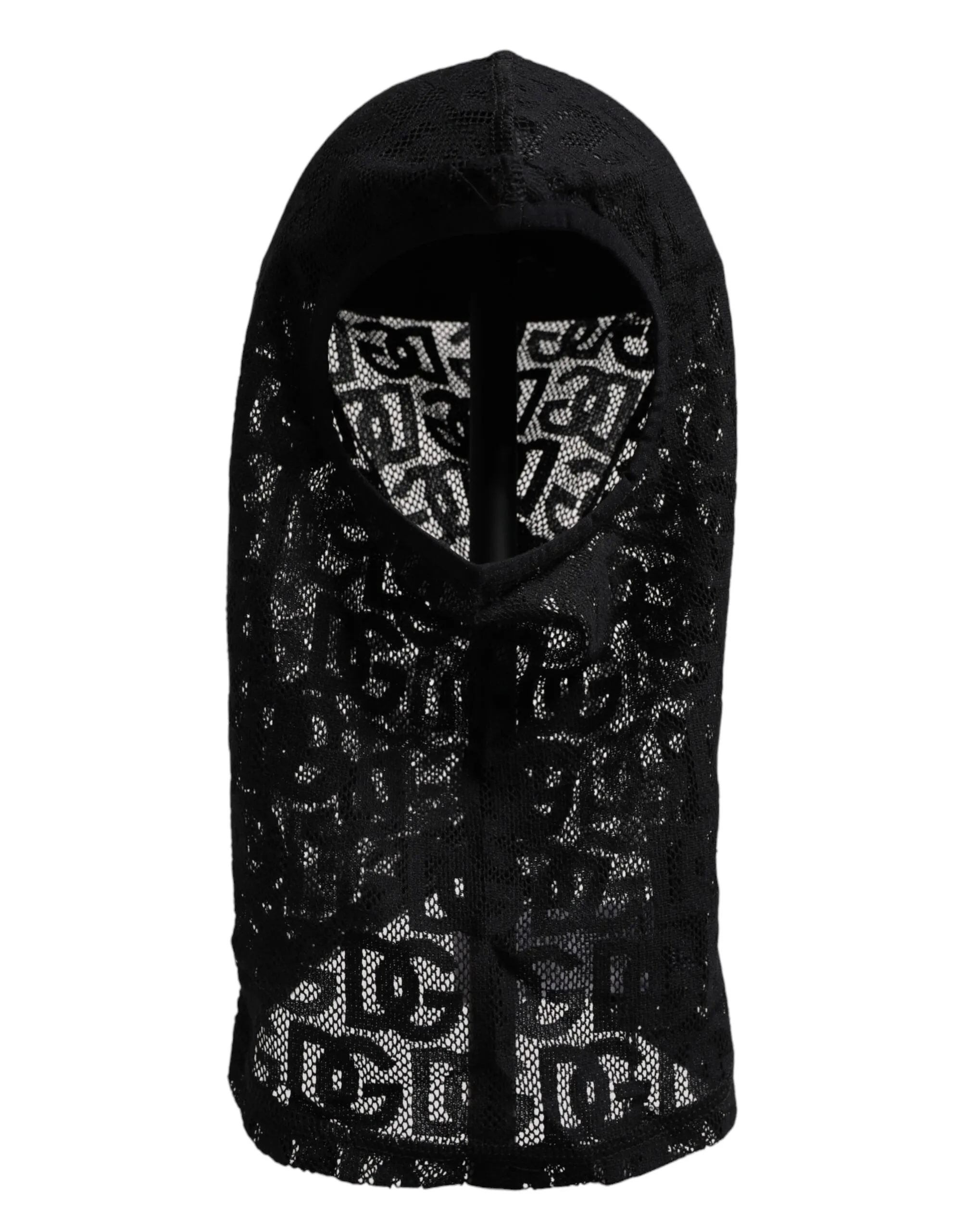 Dolce & Gabbana Men's Black Logo Mesh Cotton Ski Mask Balaclava Hat