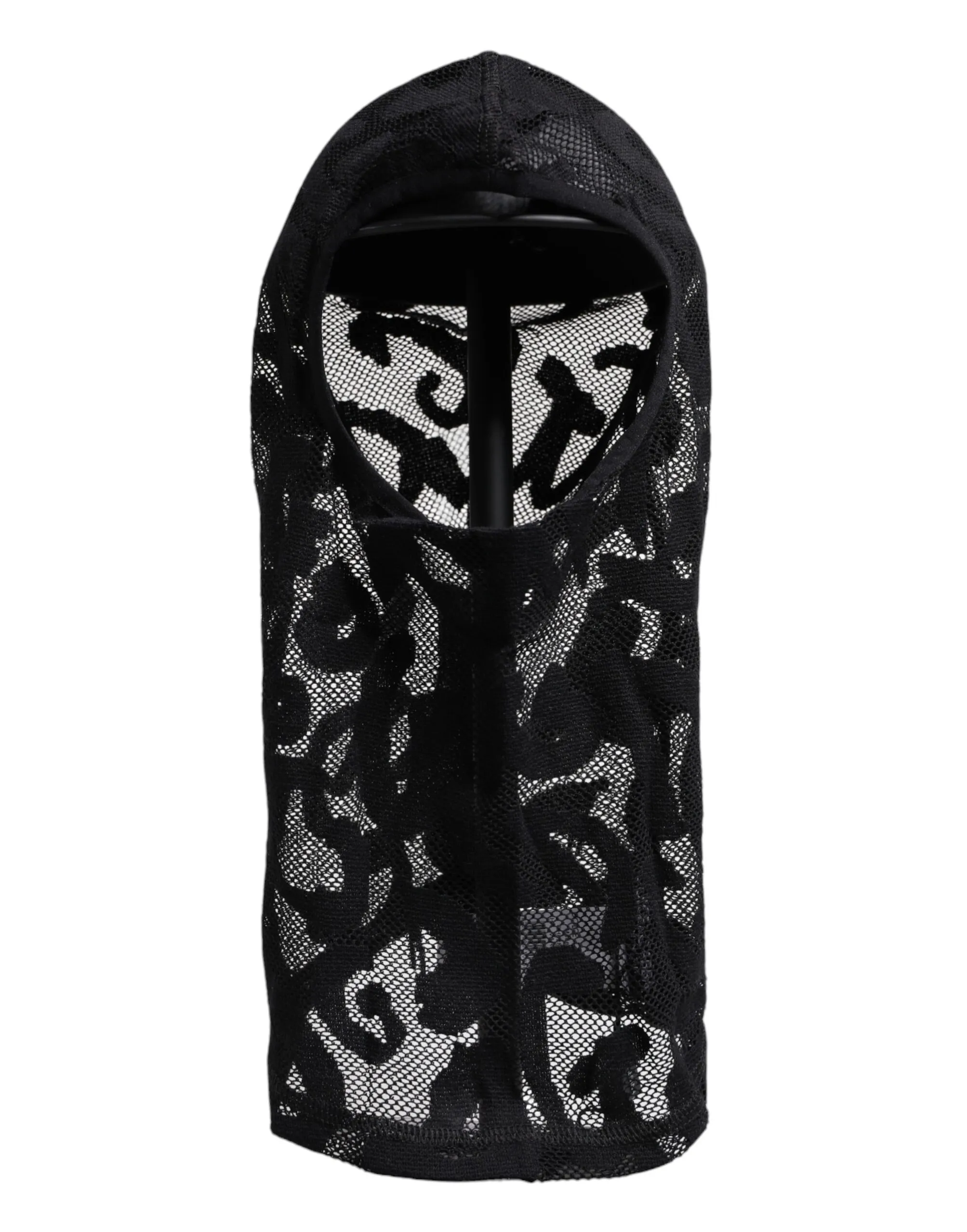 Dolce & Gabbana Men's Black Floral Mesh Cotton Ski Balaclava Hat