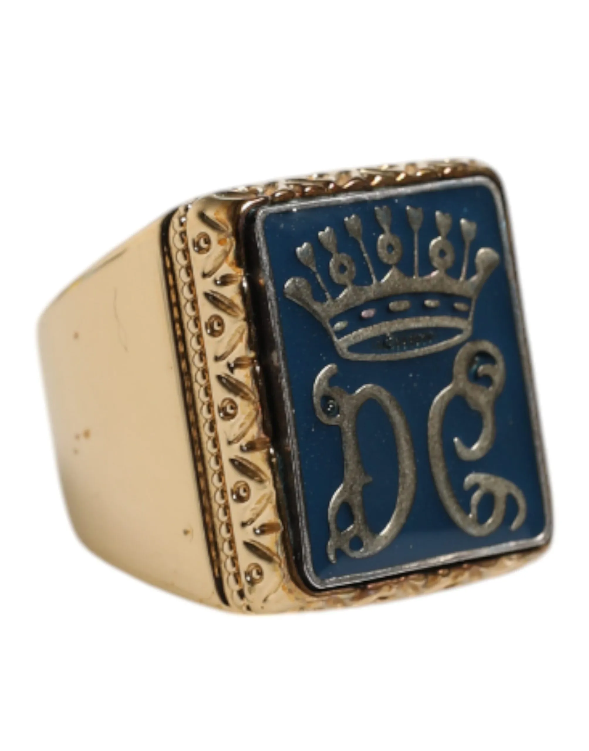 Dolce & Gabbana Men's Gold Tone Sterling Silver 925 DG Crown Adjustable Ring