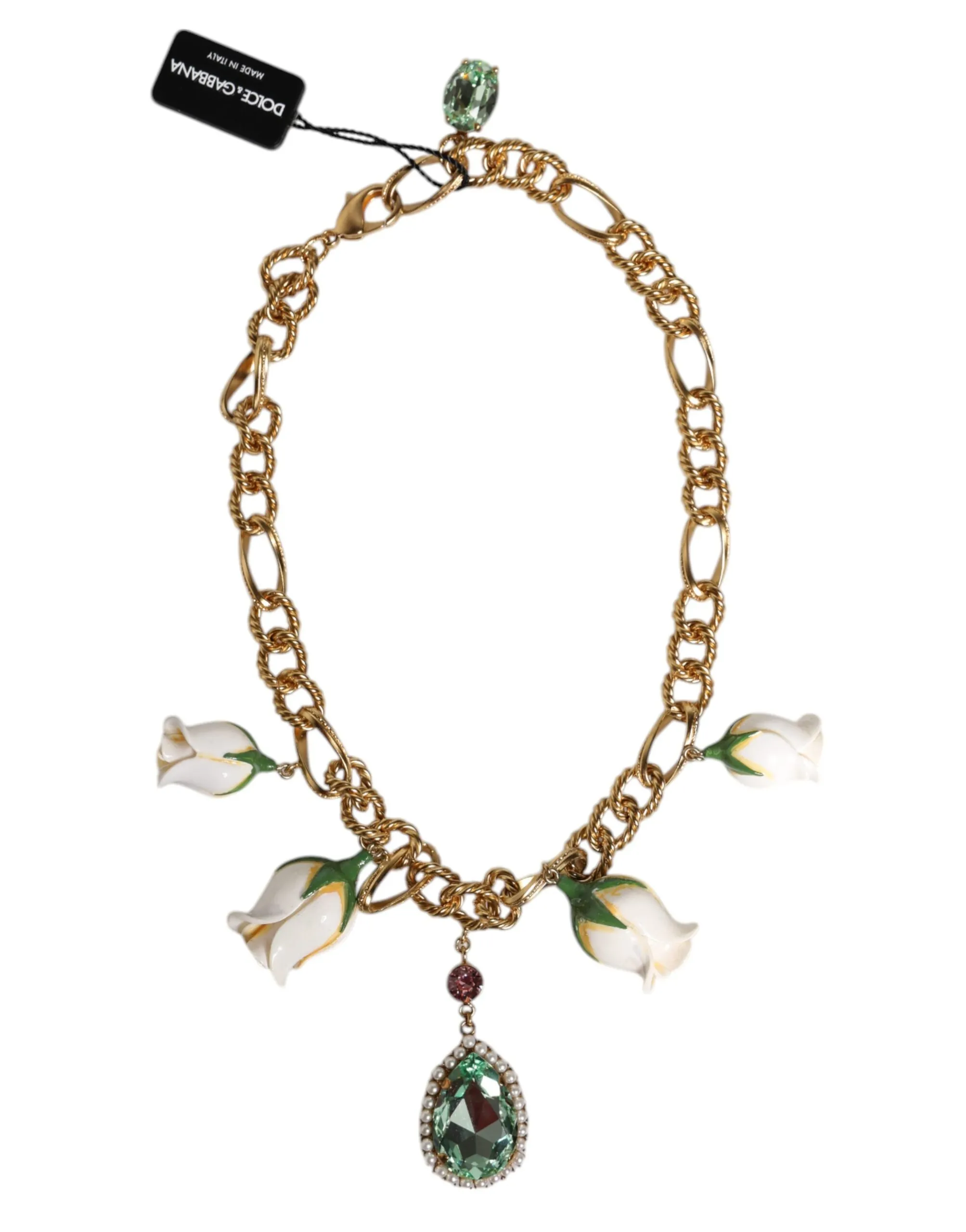 Dolce & Gabbana Women's Gold Brass Short Chain Flower Crystal Pendant Necklace