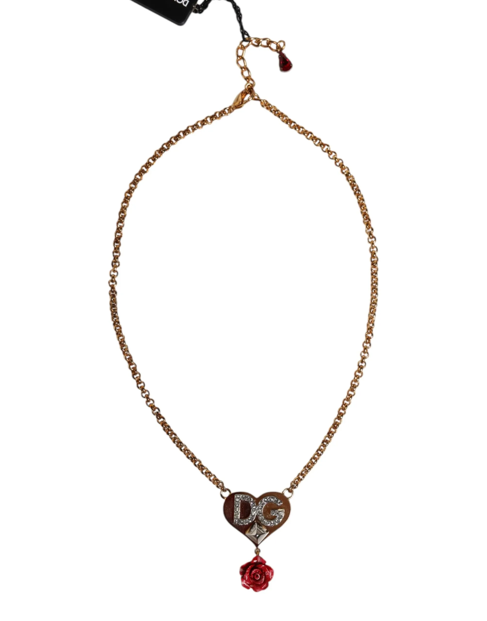 Dolce & Gabbana Women's Gold Brass Cuore Heart Rose Crystal Embellished Necklace