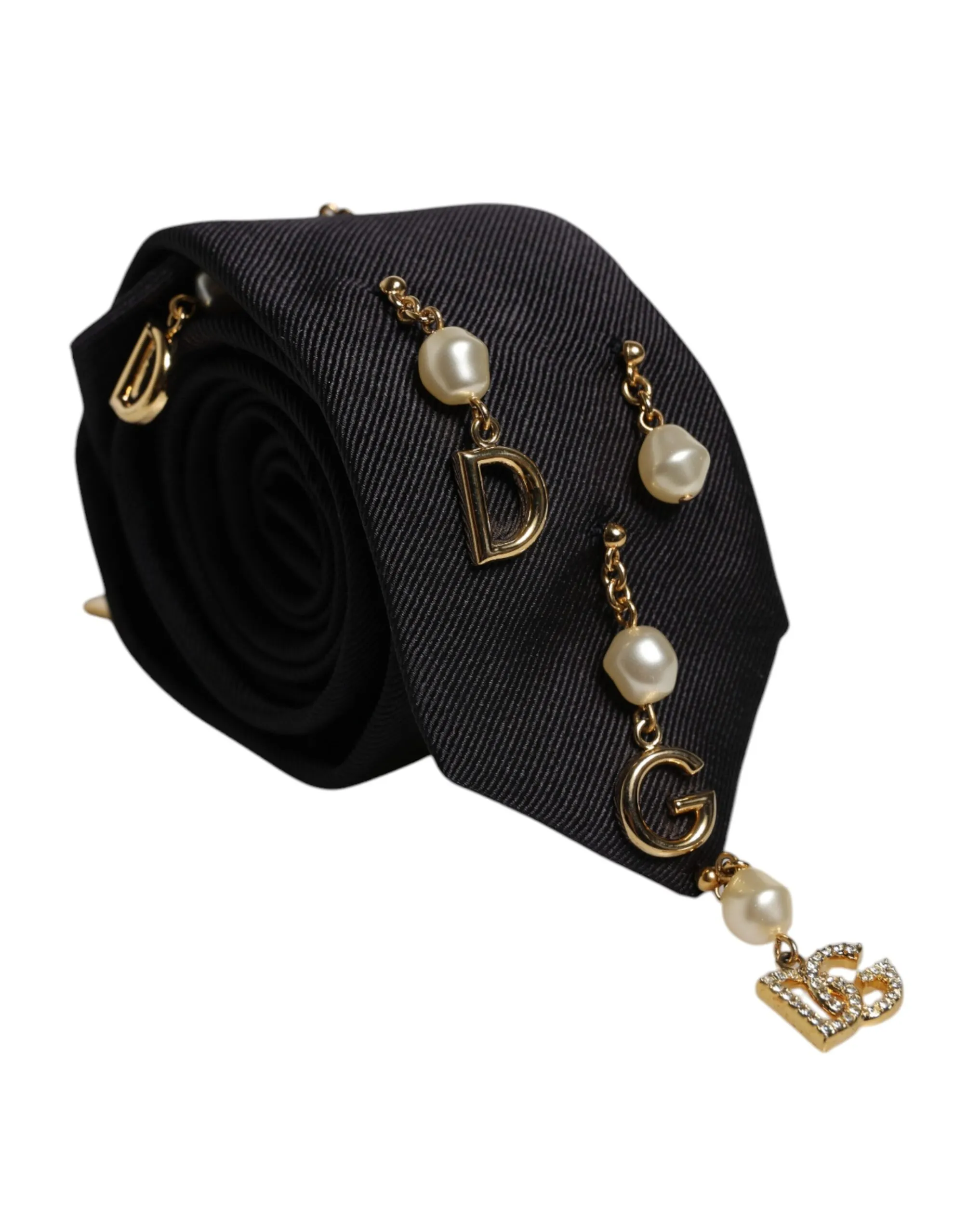 Dolce & Gabbana Men's Black Logo Embellished Adjustable Necktie Tie