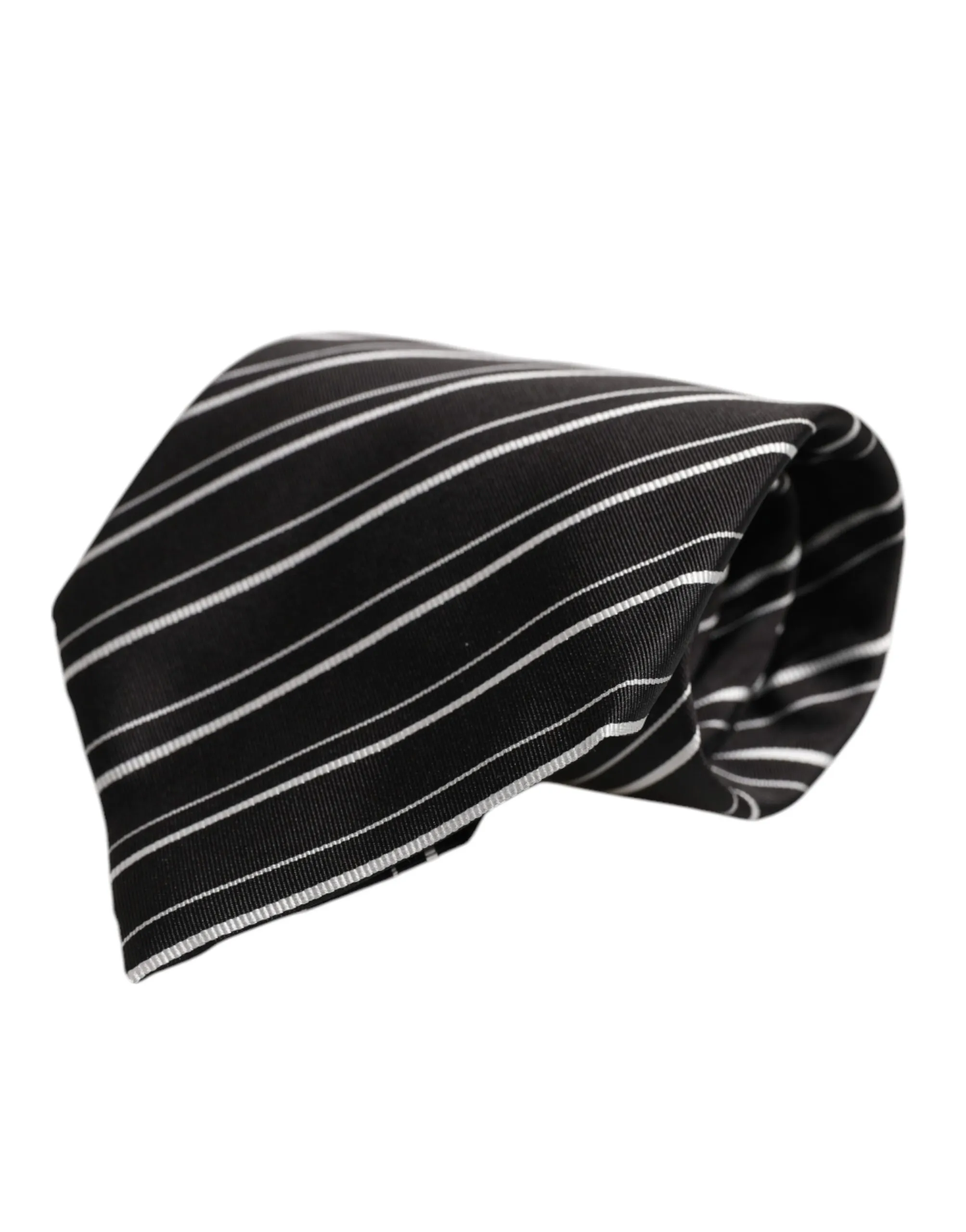 Dolce & Gabbana Men's Black White Stripes Silk Adjustable Necktie Tie