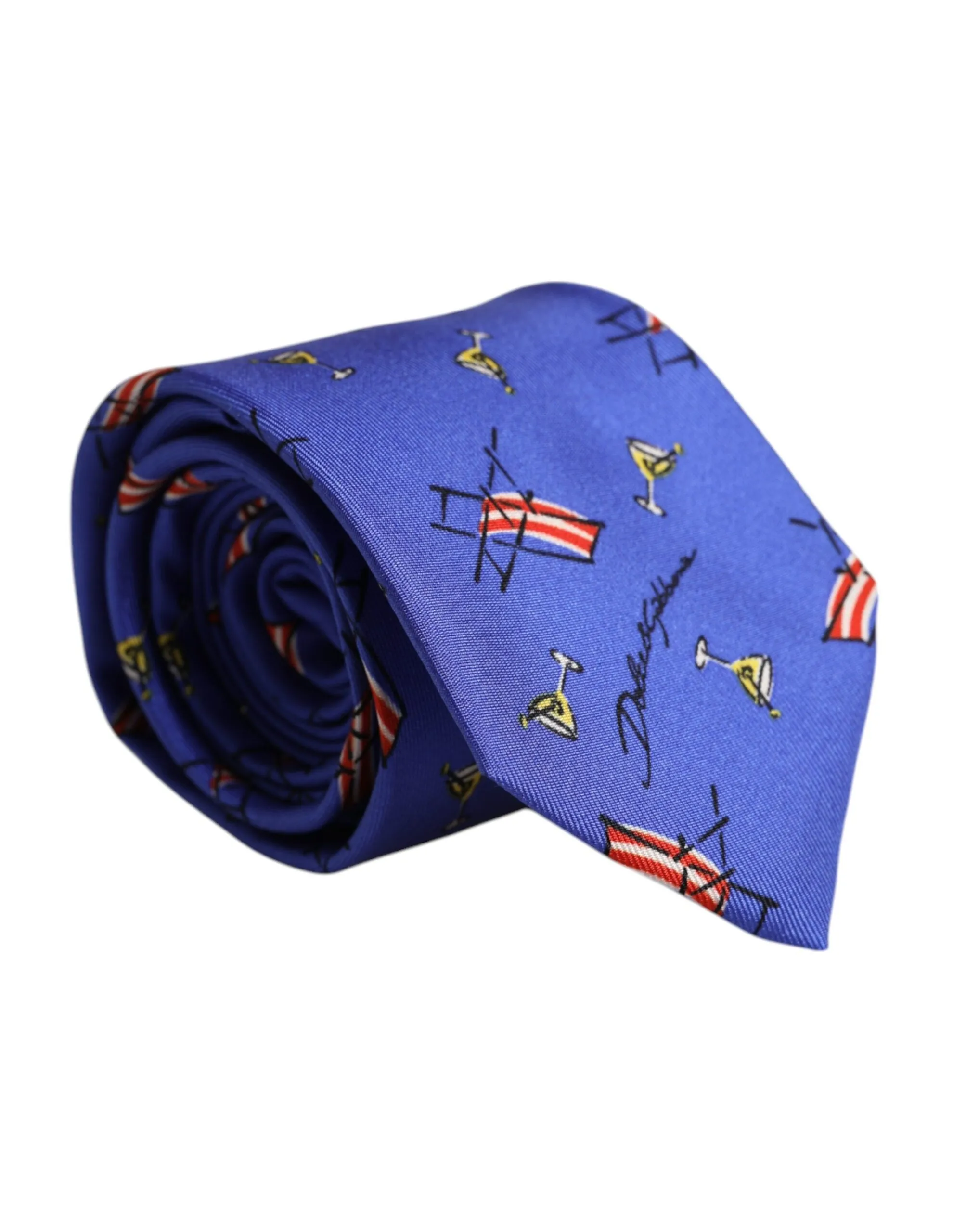 Dolce & Gabbana Men's Blue Cocktail Print Silk Adjustable Necktie Tie