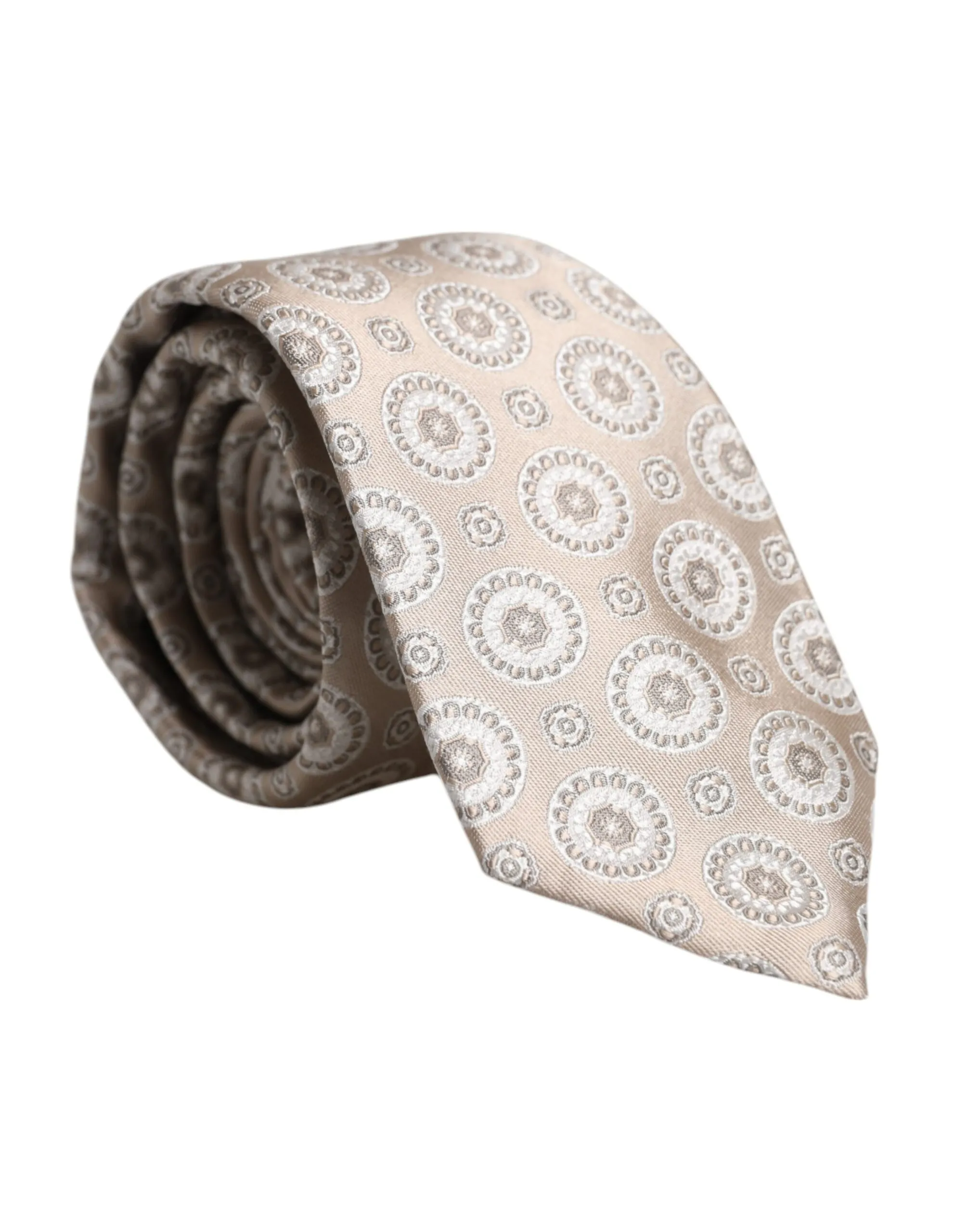 Dolce & Gabbana Men's Beige Foulard Print Silk Adjustable Necktie Tie