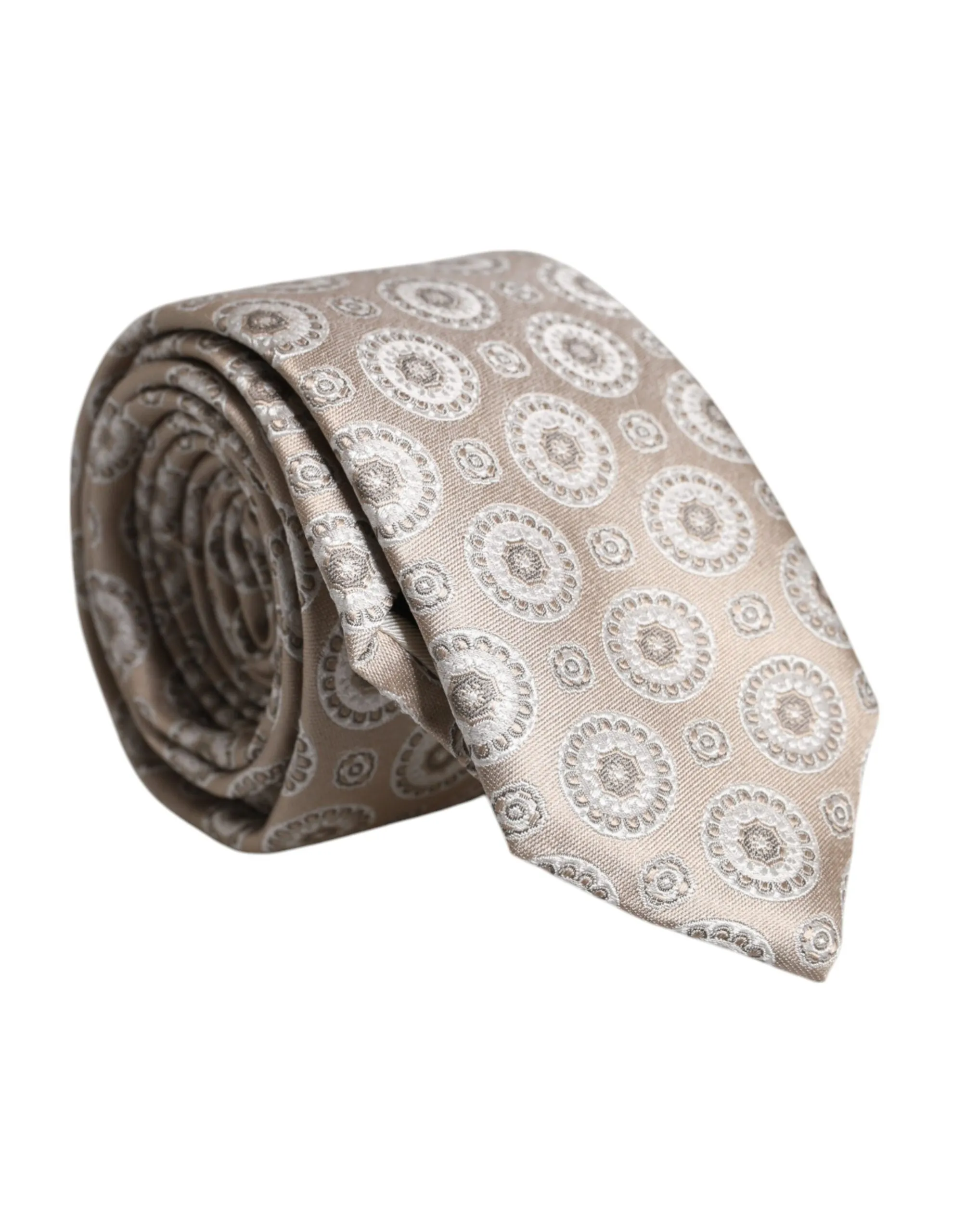 Dolce & Gabbana Men's Beige Foulard Print Silk Adjustable Necktie Tie