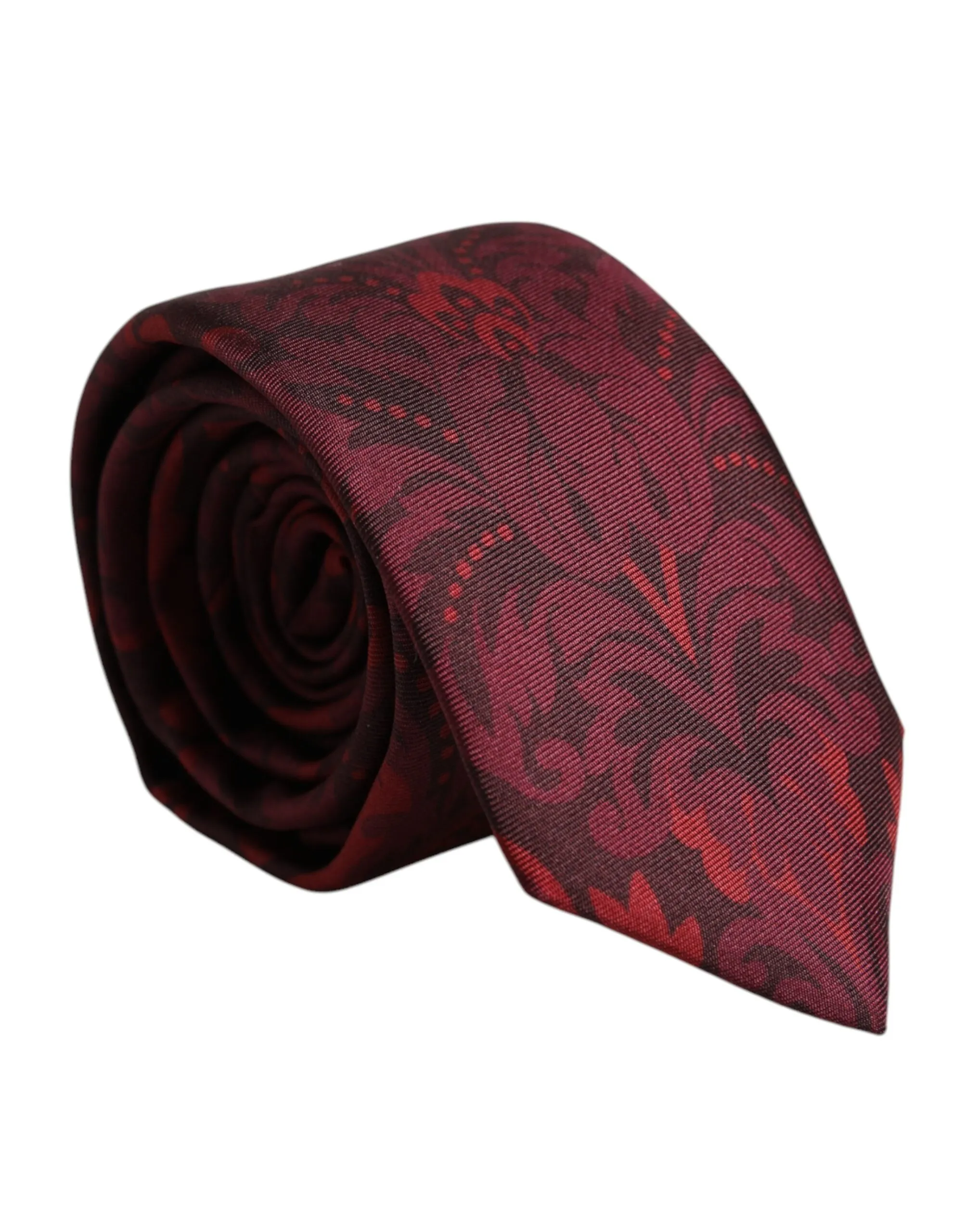 Dolce & Gabbana Men's Maroon Flower Print Silk Adjustable Necktie Tie