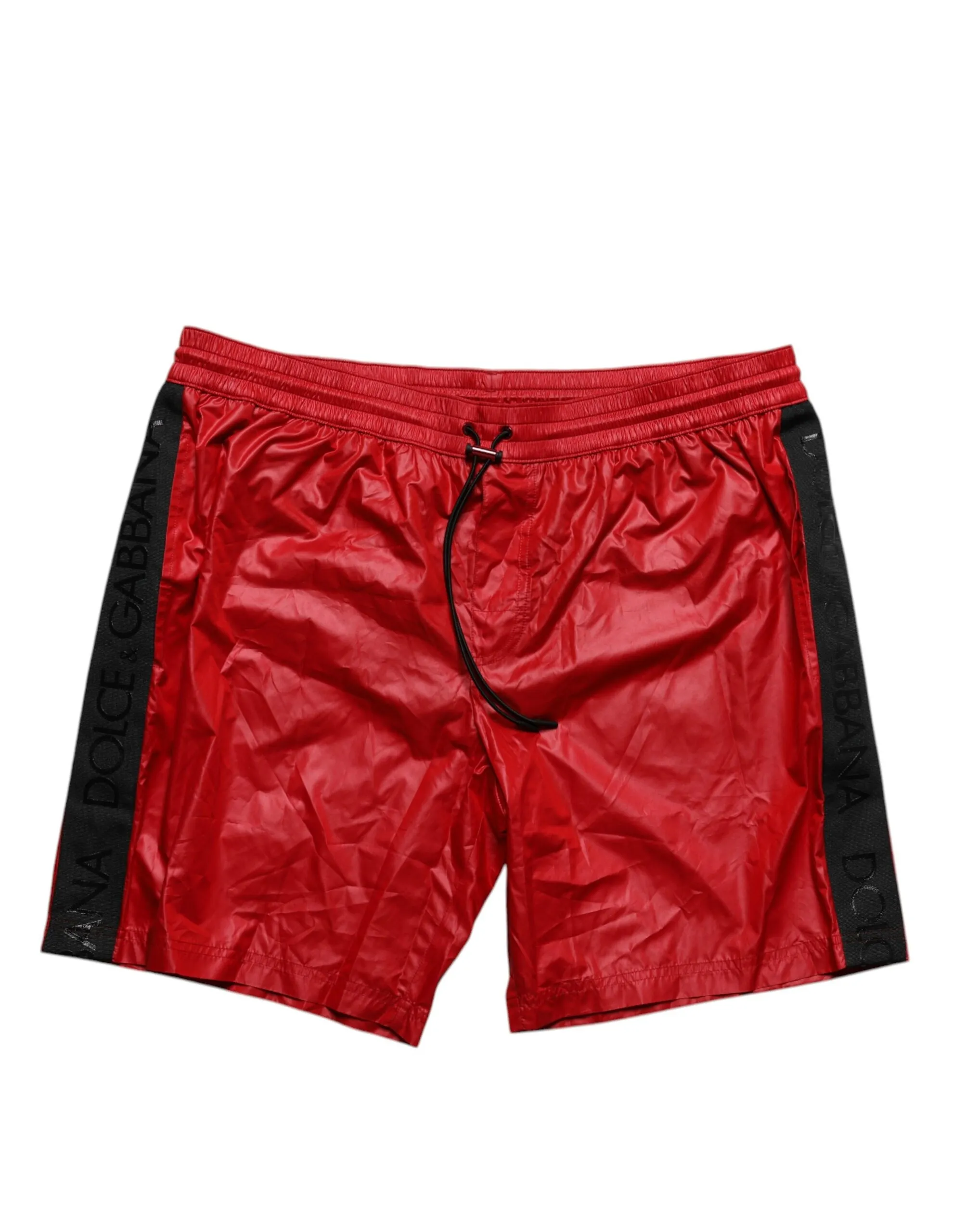Dolce & Gabbana Men's Red Logo Polyester Beachwear Shorts Swimwear