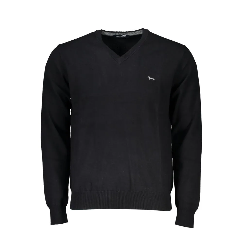 Harmont & Blaine Men's Elegant V-Neck Embroidered Black Sweater
