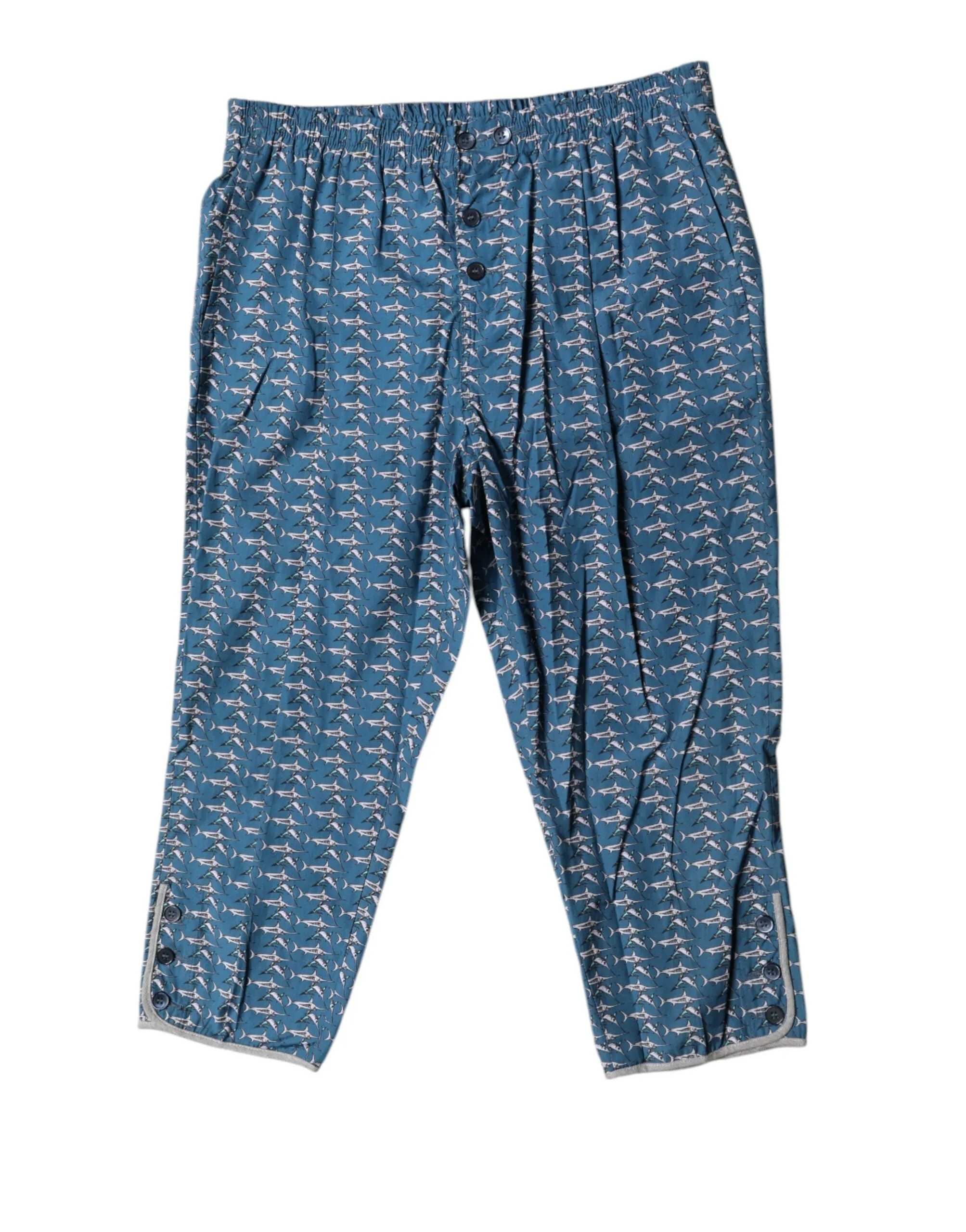 Dolce & Gabbana Men's Blue Shark Print Cropped Beachwear Swimwear