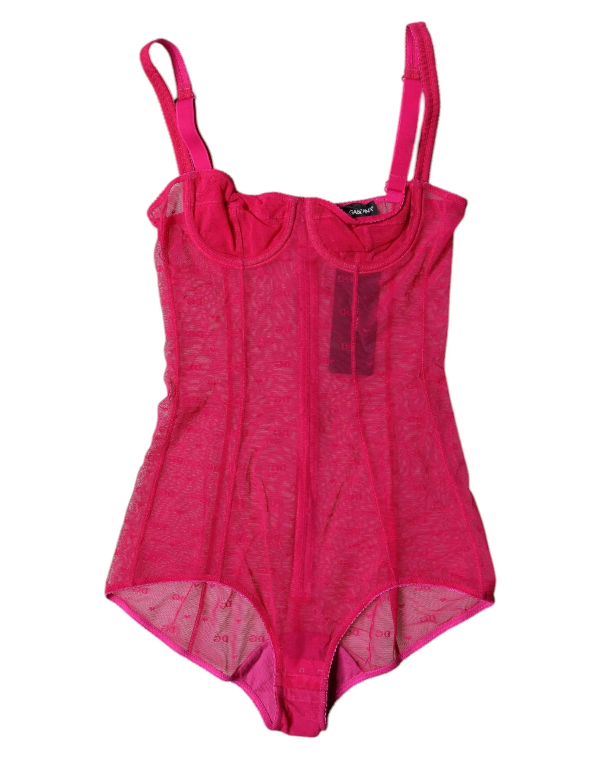Dolce & Gabbana Women's Fuchsia Tulle Balconette Bra Bodysuit Underwear