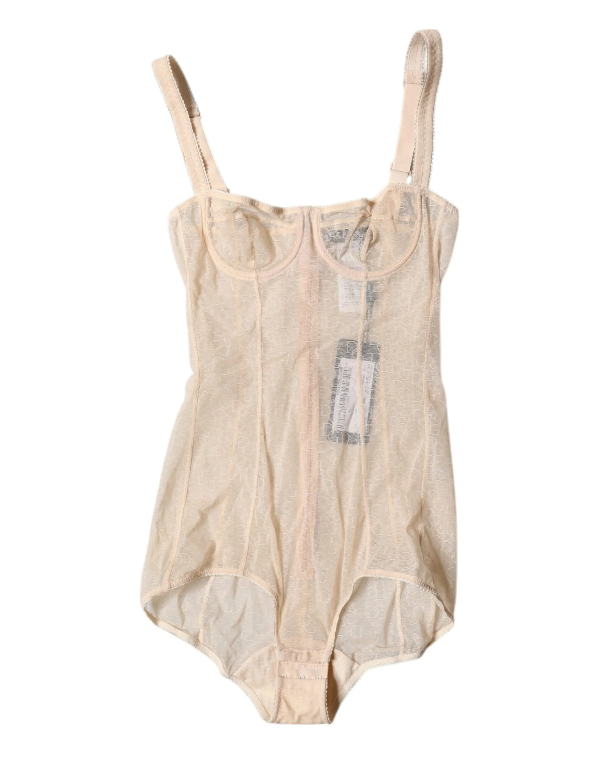 Dolce & Gabbana Women's Beige Tulle Balconette Bra Bodysuit Underwear