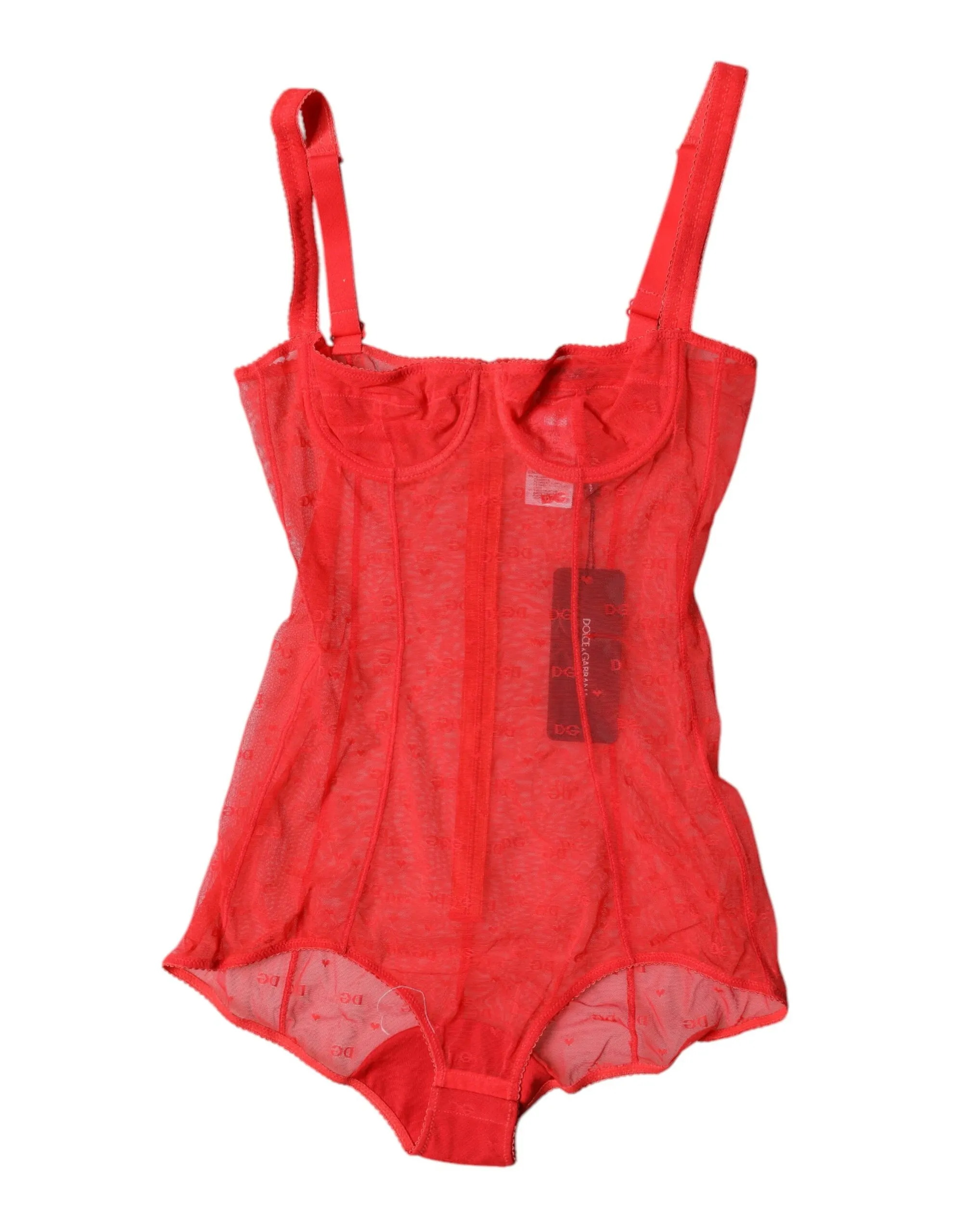 Dolce & Gabbana Women's Red Tulle Balconette Bra Bodysuit Underwear