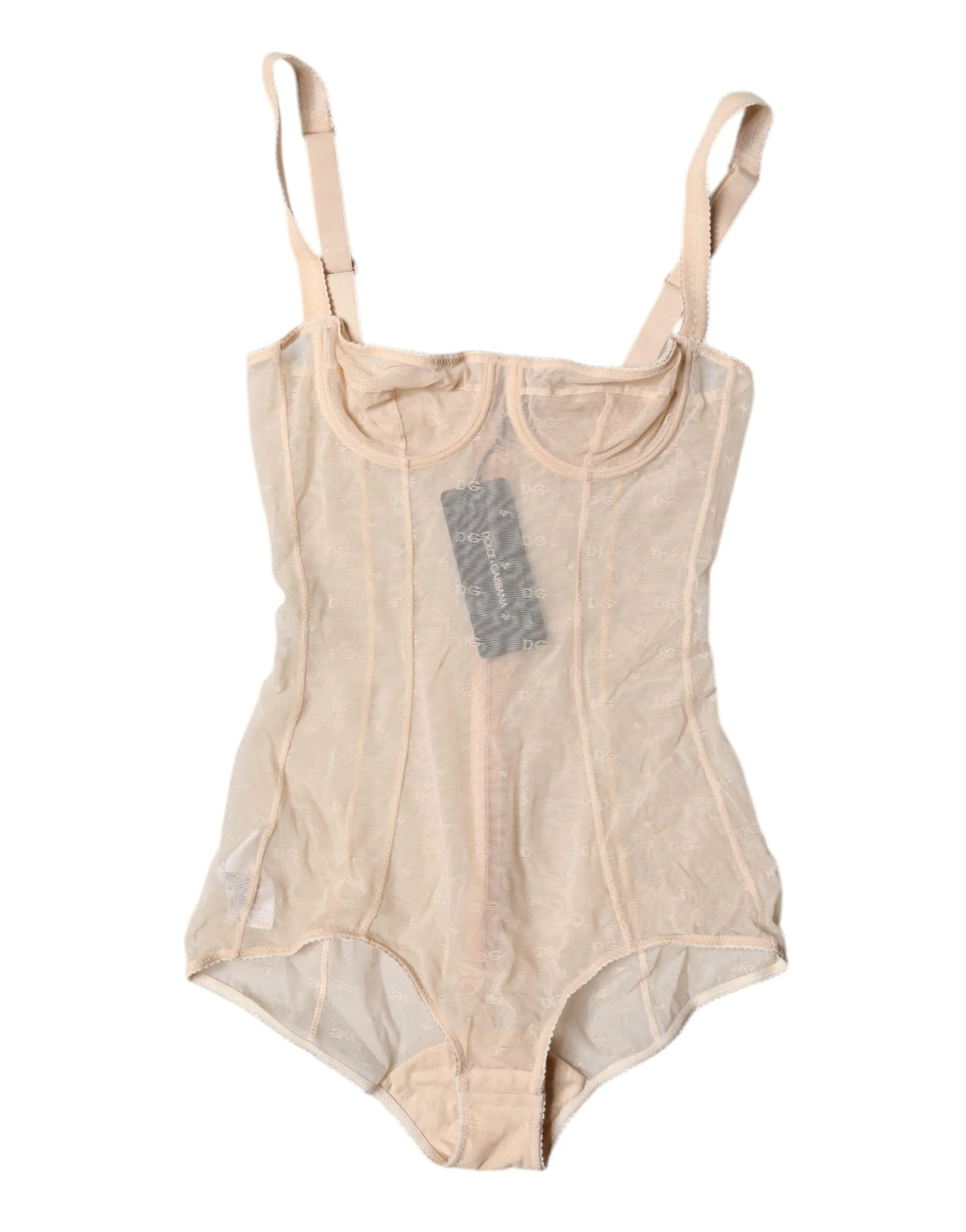 Dolce & Gabbana Women's Beige Tulle Balconette Bra Bodysuit Underwear