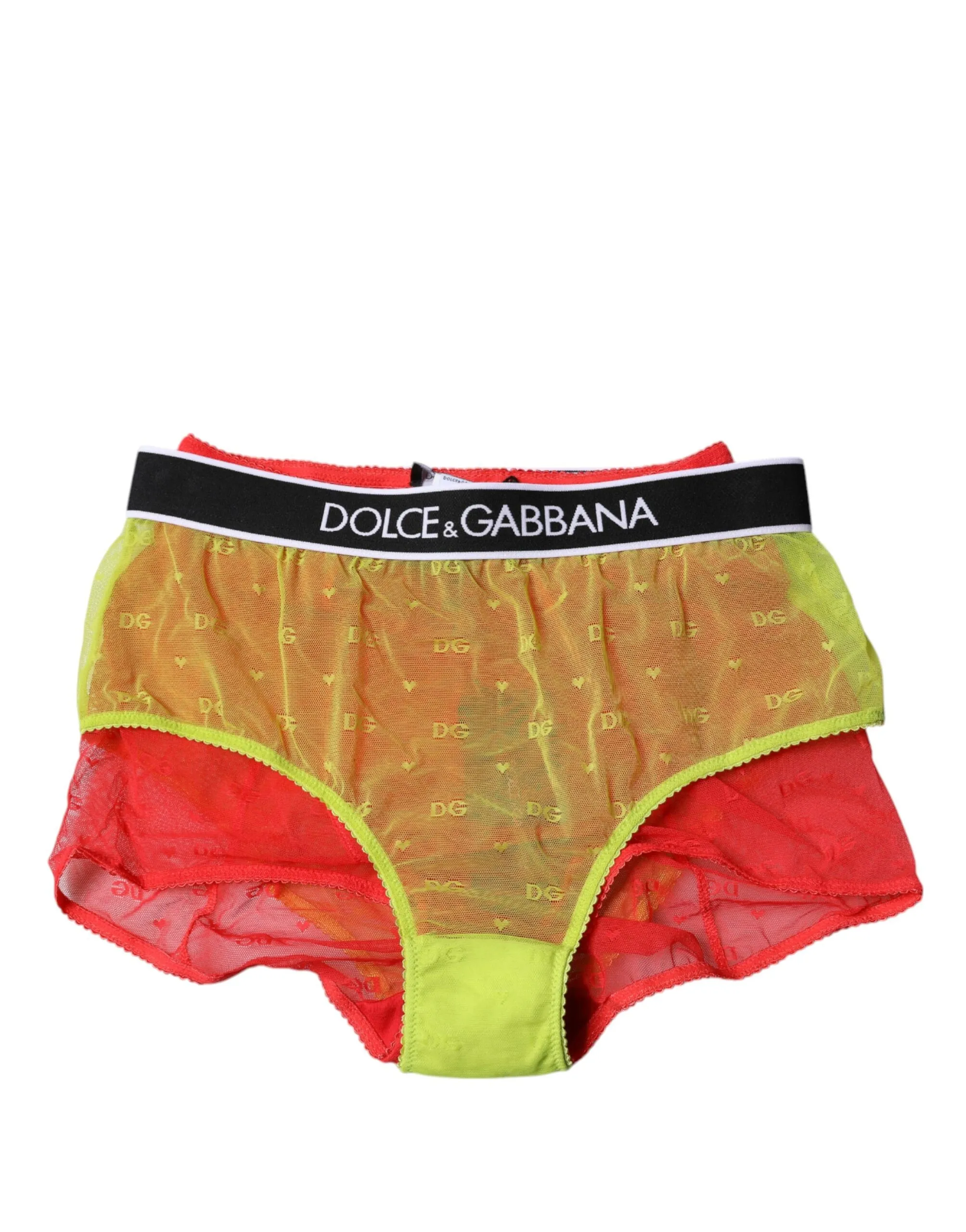 Dolce & Gabbana Women's Red Yellow Tulle Mid Waist Panty Underwear