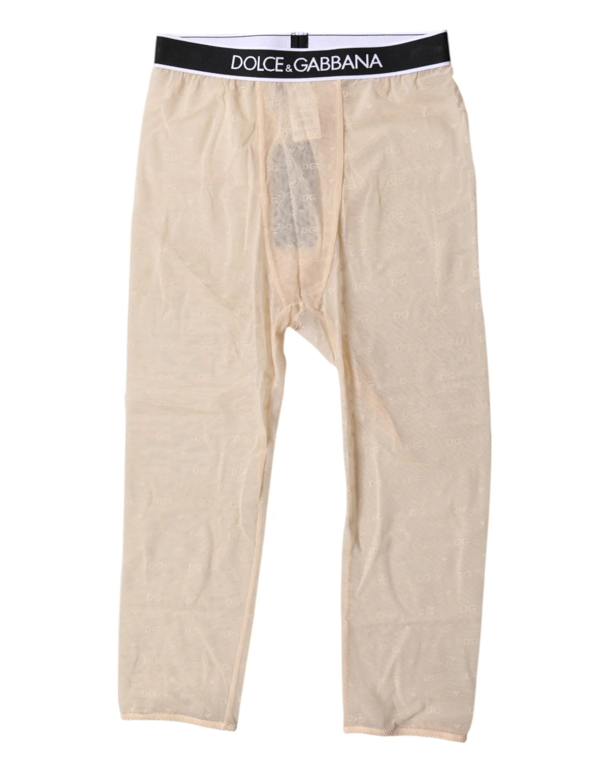 Dolce & Gabbana Women's Beige DG Logo Nylon Cropped Tights Underwear