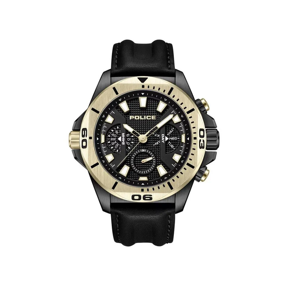 Police Men's Black Leather Leather Watch