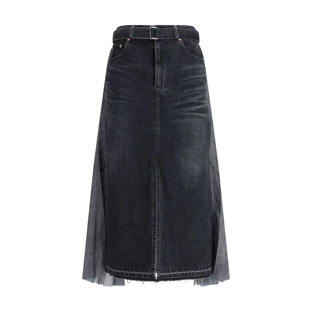 Sacai Women's Denim plissè midi Skirt