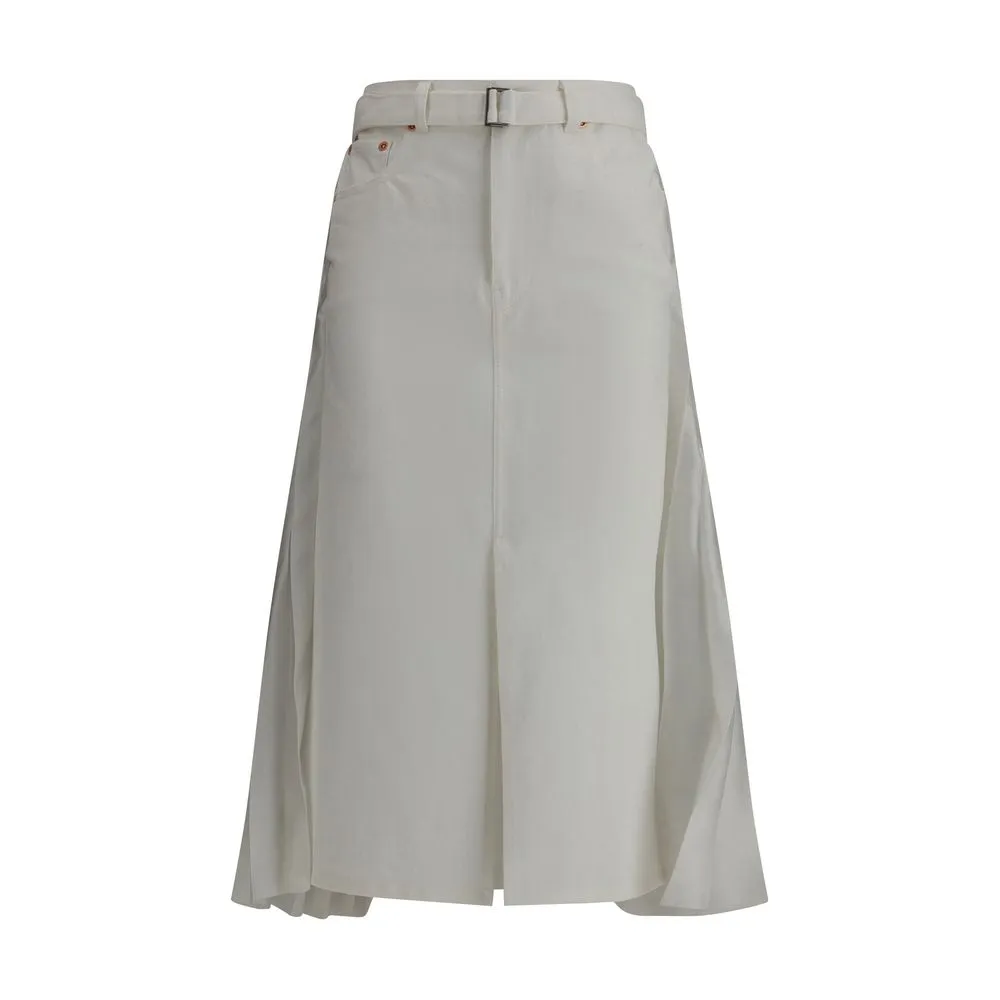 Sacai Women's Denim plissè midi Skirt