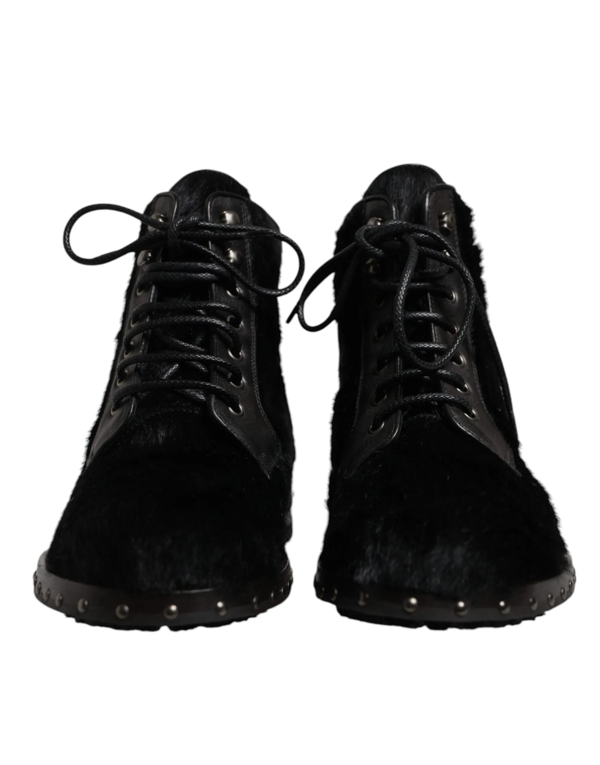 Dolce & Gabbana Men's Black Pony Style Leather Mid Calf Boots Shoes
