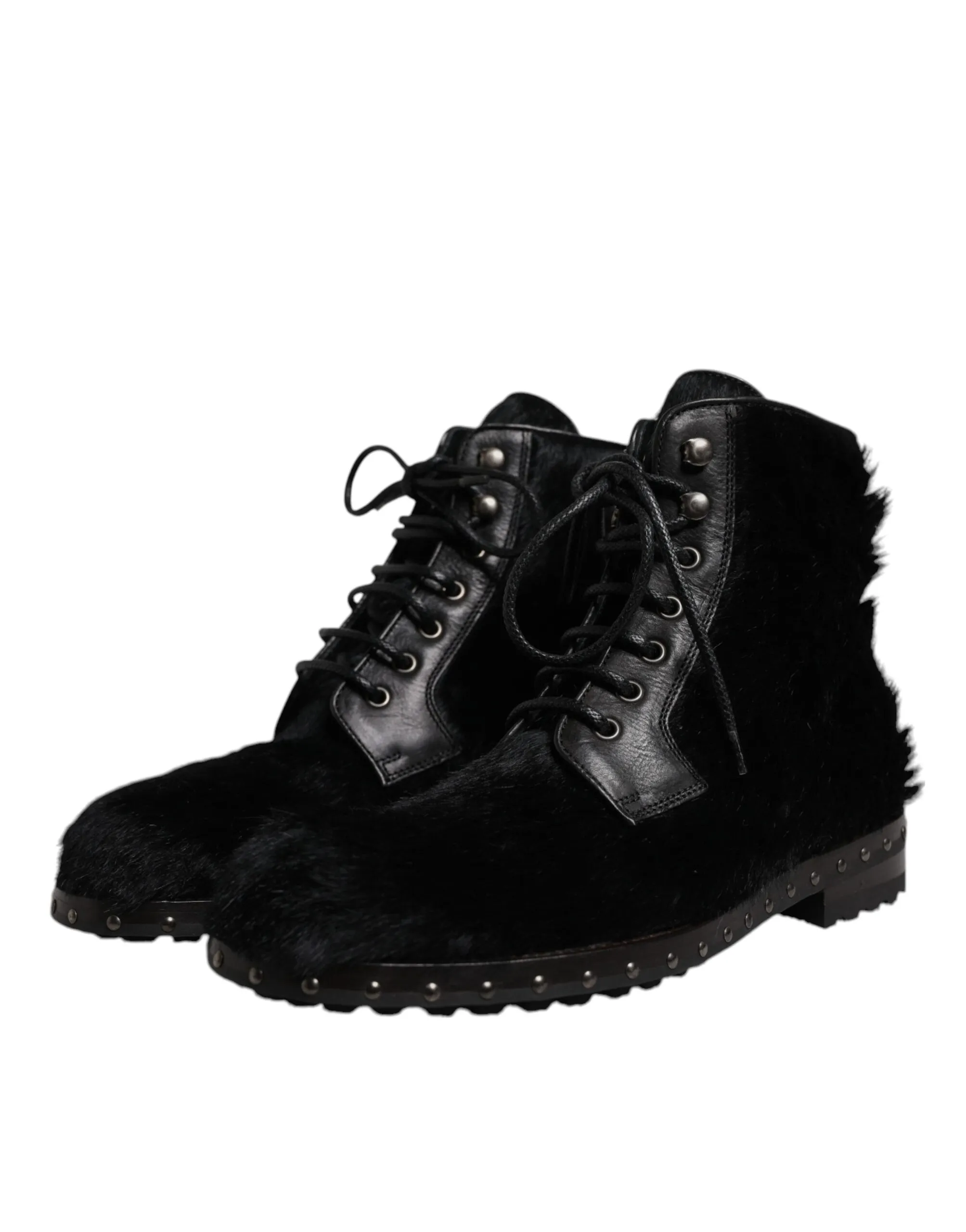 Dolce & Gabbana Men's Black Pony Style Leather Mid Calf Boots Shoes