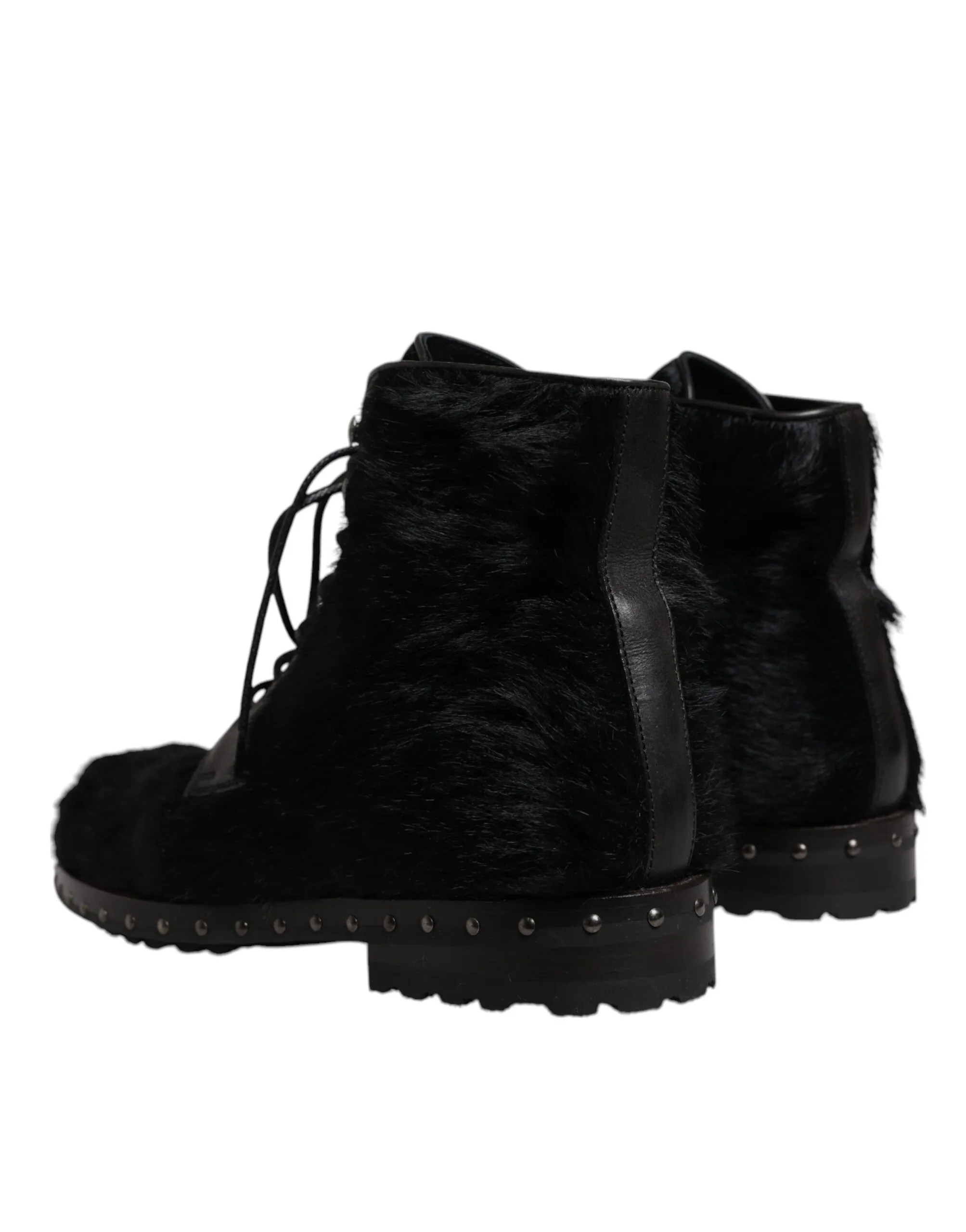 Dolce & Gabbana Men's Black Pony Style Leather Mid Calf Boots Shoes