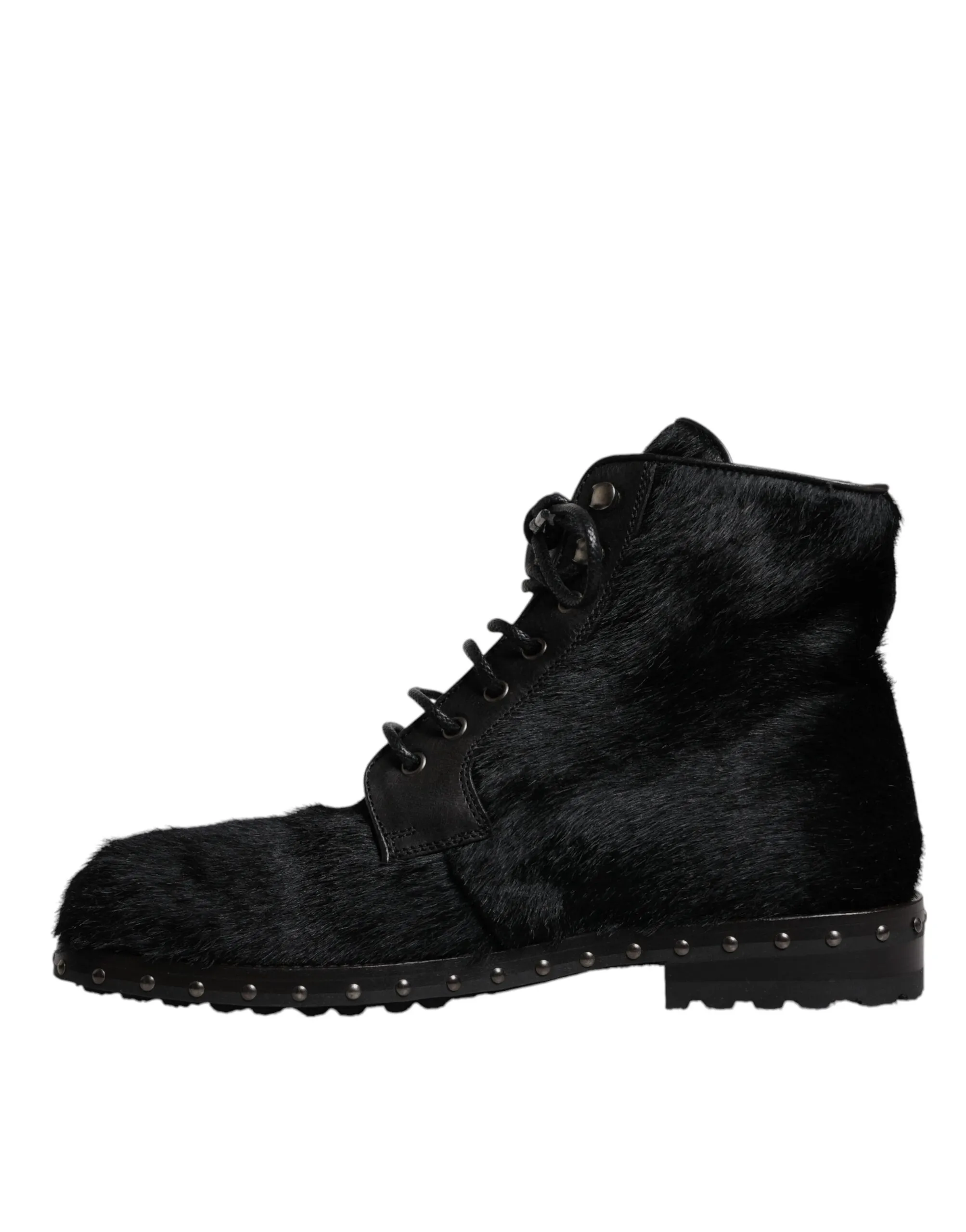 Dolce & Gabbana Men's Black Pony Style Leather Mid Calf Boots Shoes